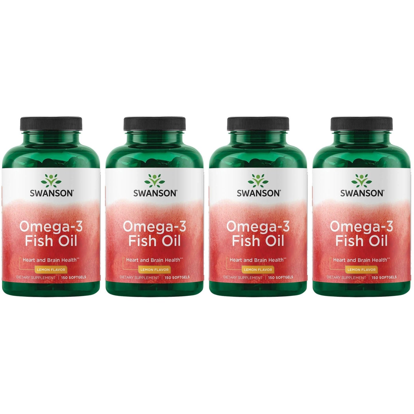 Swanson Omega-3 Fish Oil โ Heart, Brain & Joint Support | GMO-Free EFAs, 180 mg EPA + 120 mg DHA, Lemon Flavor, 150 Softgels (4 Pack)