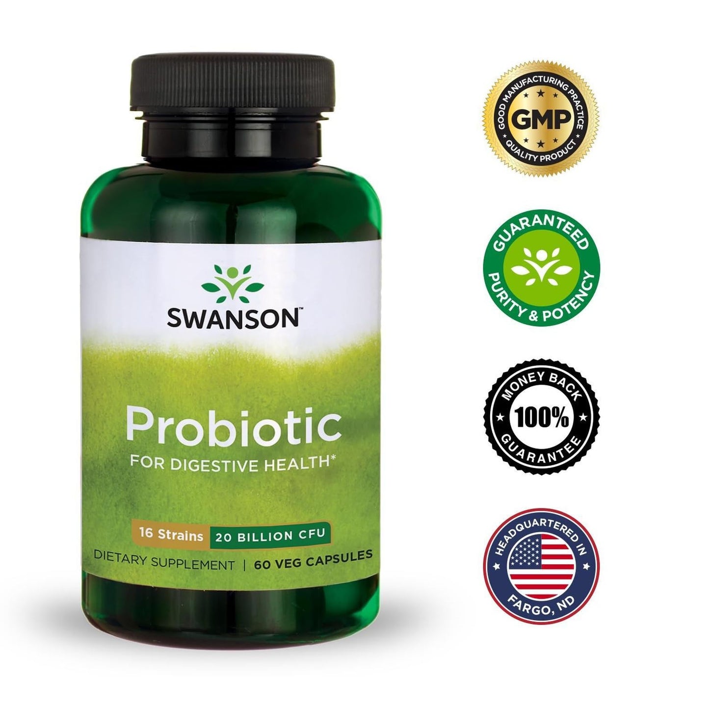Swanson Probiotic for Digestive Health โ 60 Veggie Caps, 2B CFU, 16 Strains, Prebiotic FOS