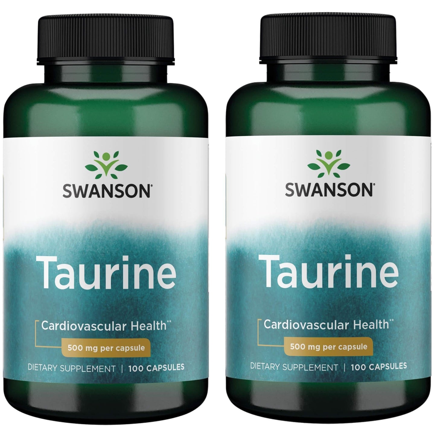 Swanson Taurine โ Amino Acid Supplement for Energy, Electrolyte Balance & Heart Health (100 Capsules, 500mg) (2 Pack)