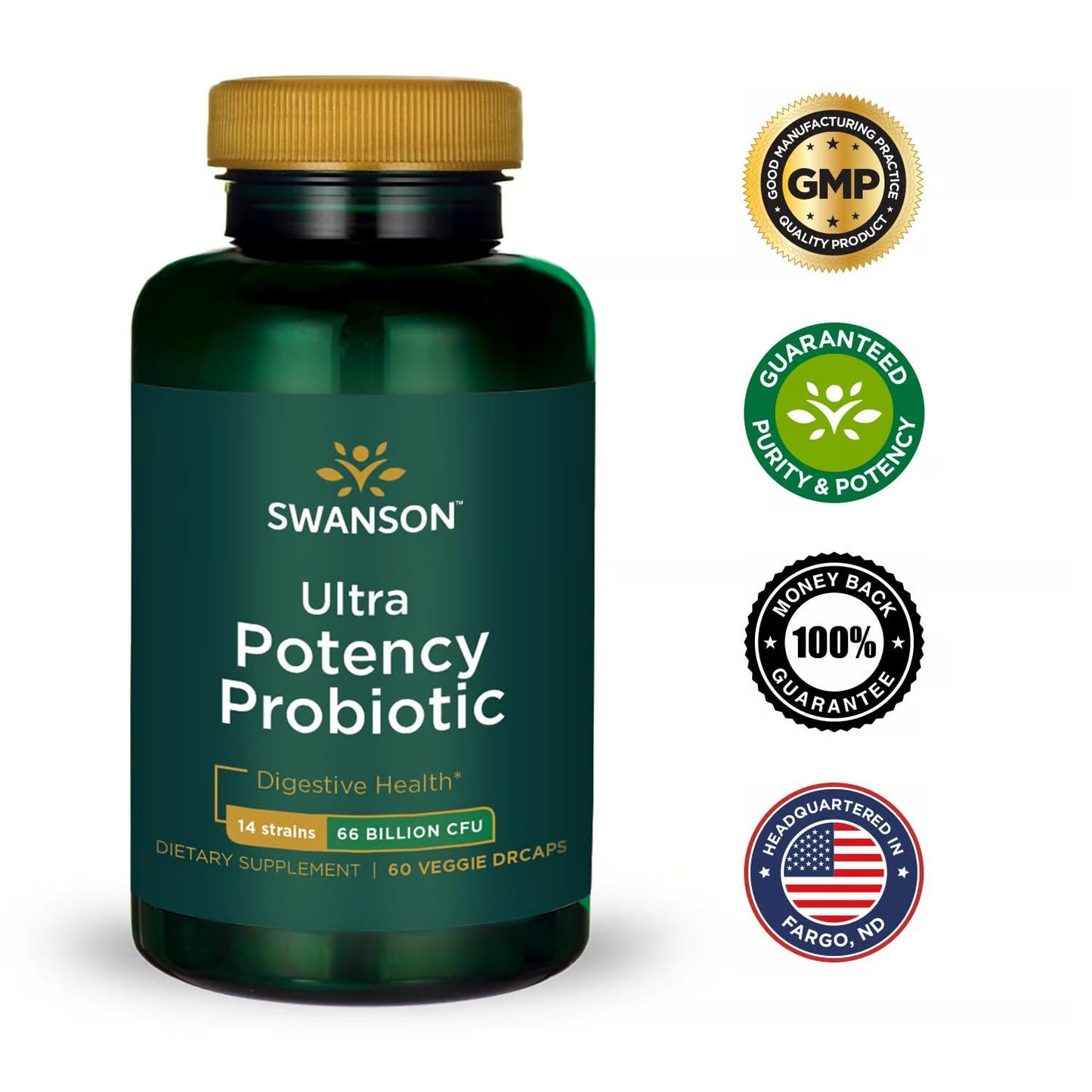 Swanson Ultra Potency Probiotic 66B CFU with 14 Strains | 60 Veggie Caps (2 Pack)