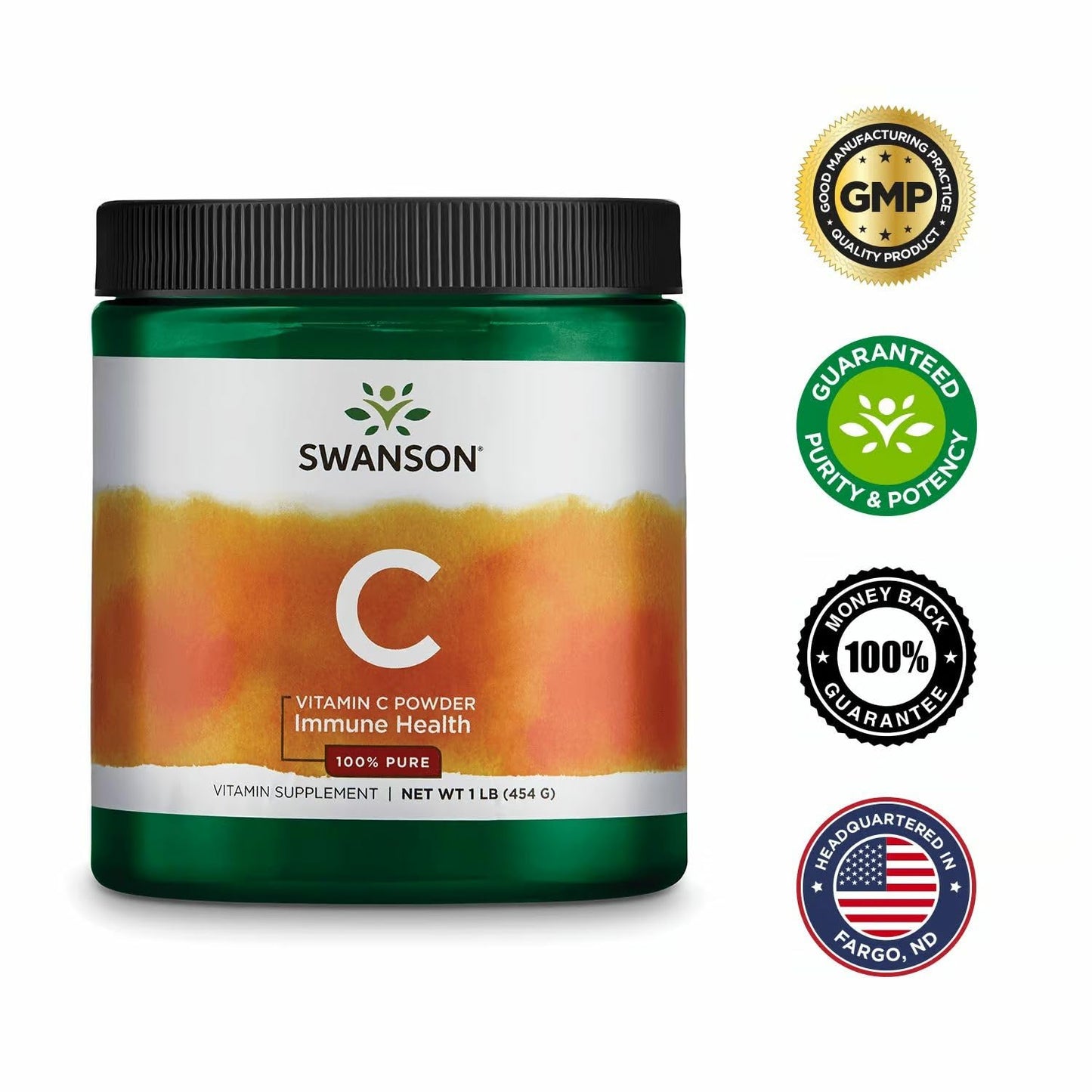 Swanson Vitamin C Powder 100% Pure Ascorbic Acid โ Immune Support, Skin & Cardiovascular Health | 1000 mg per Serving, 1 lb, 3 Pack