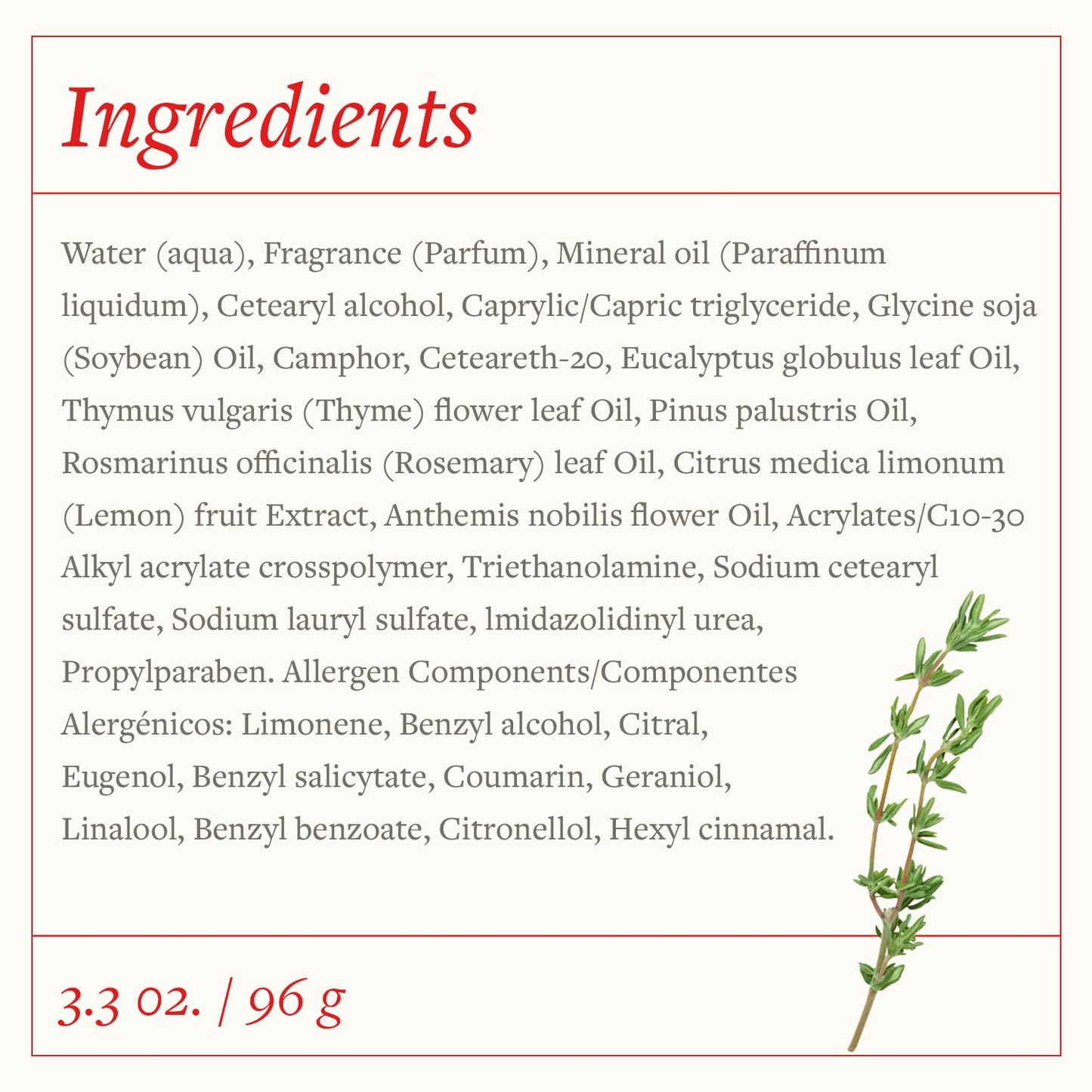 SwissJust Thyme Cream 96g โ Massage Cream with Camphor & Essential Oils