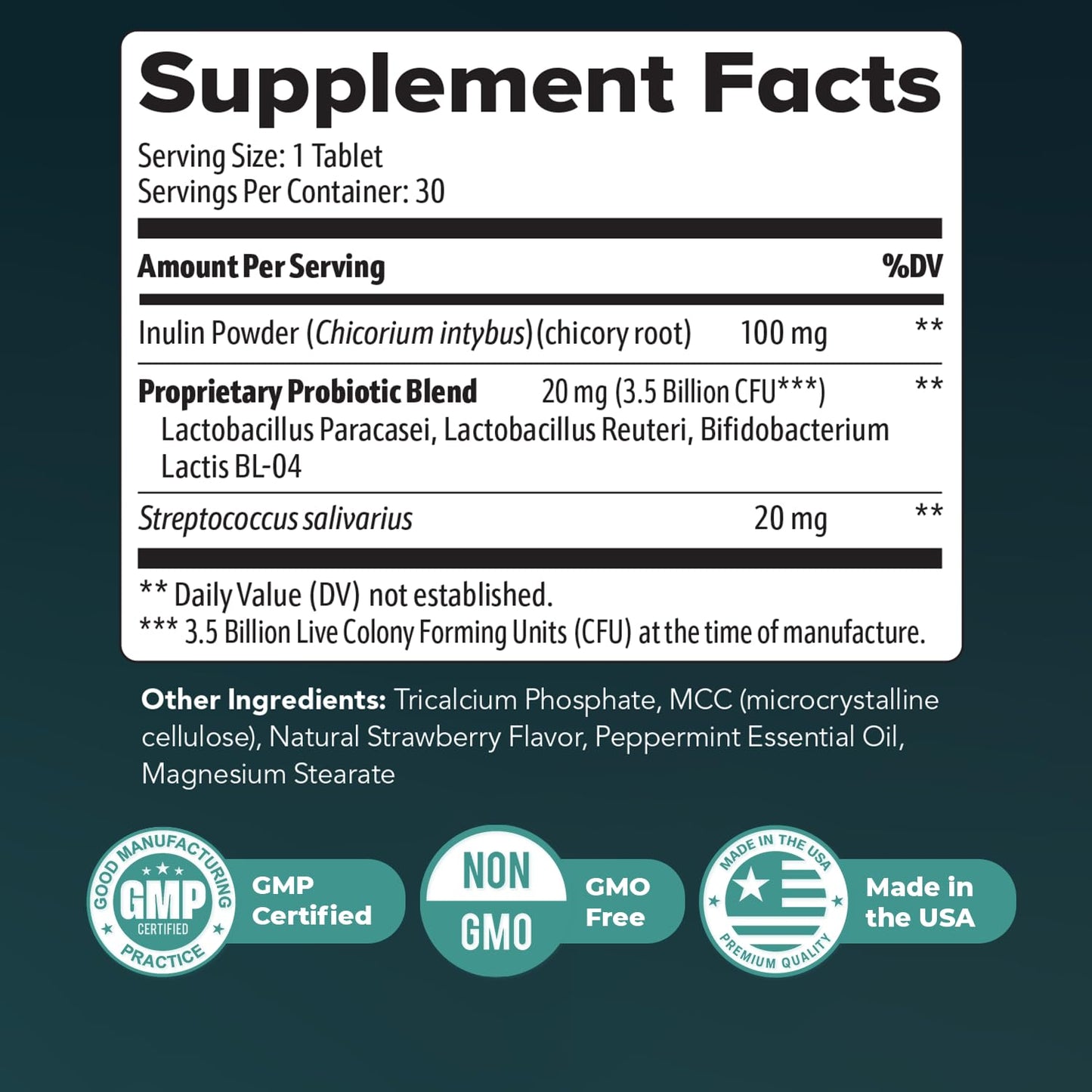 Synaptigen β Natural Probiotic & Inulin Supplement for Daily Wellness | Made in USA, Non-GMO, 30 Tablets