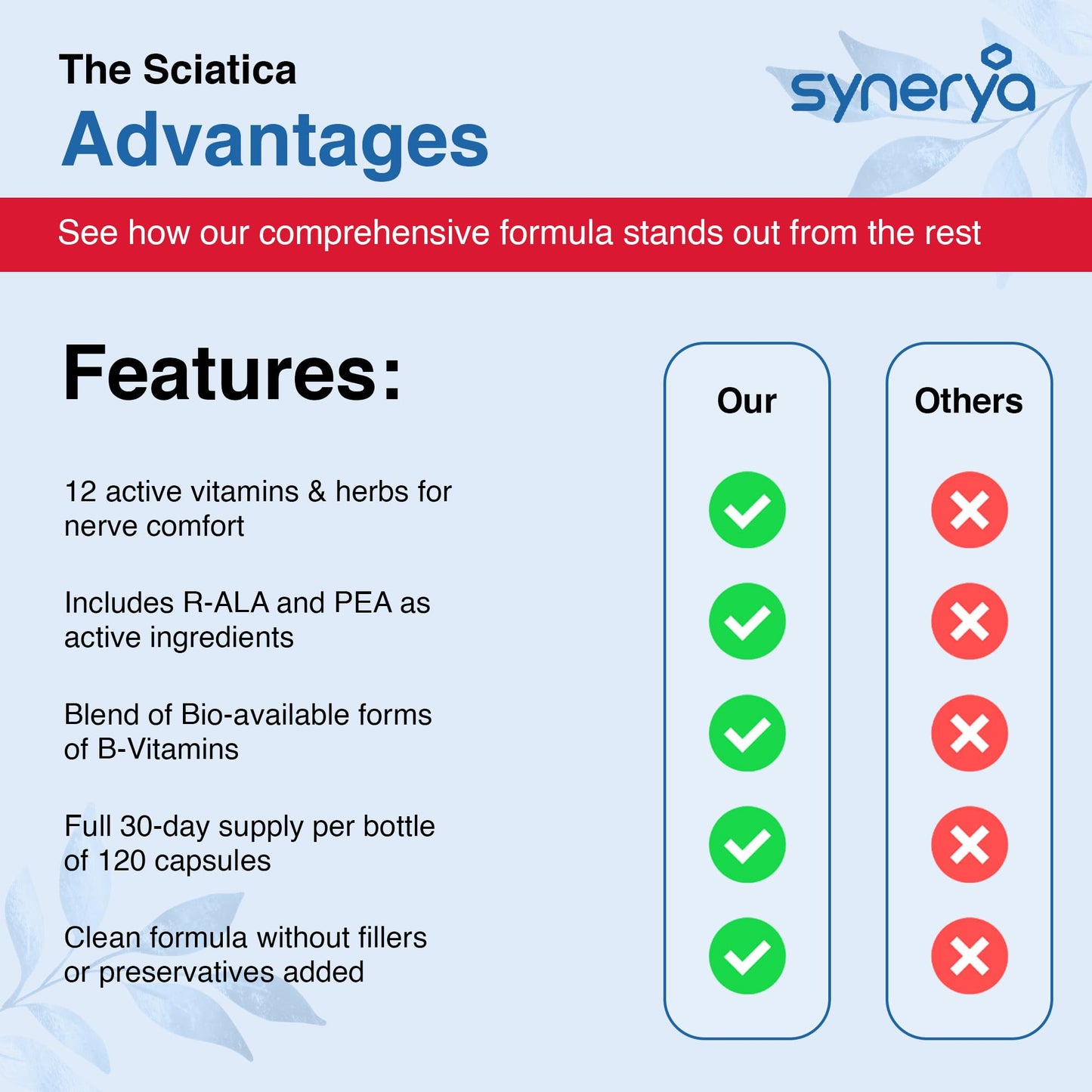 SYNERYA Advanced Sciatic Nerve Support โ Alpha Lipoic Acid & Vitamin B Complex, 120 Capsules