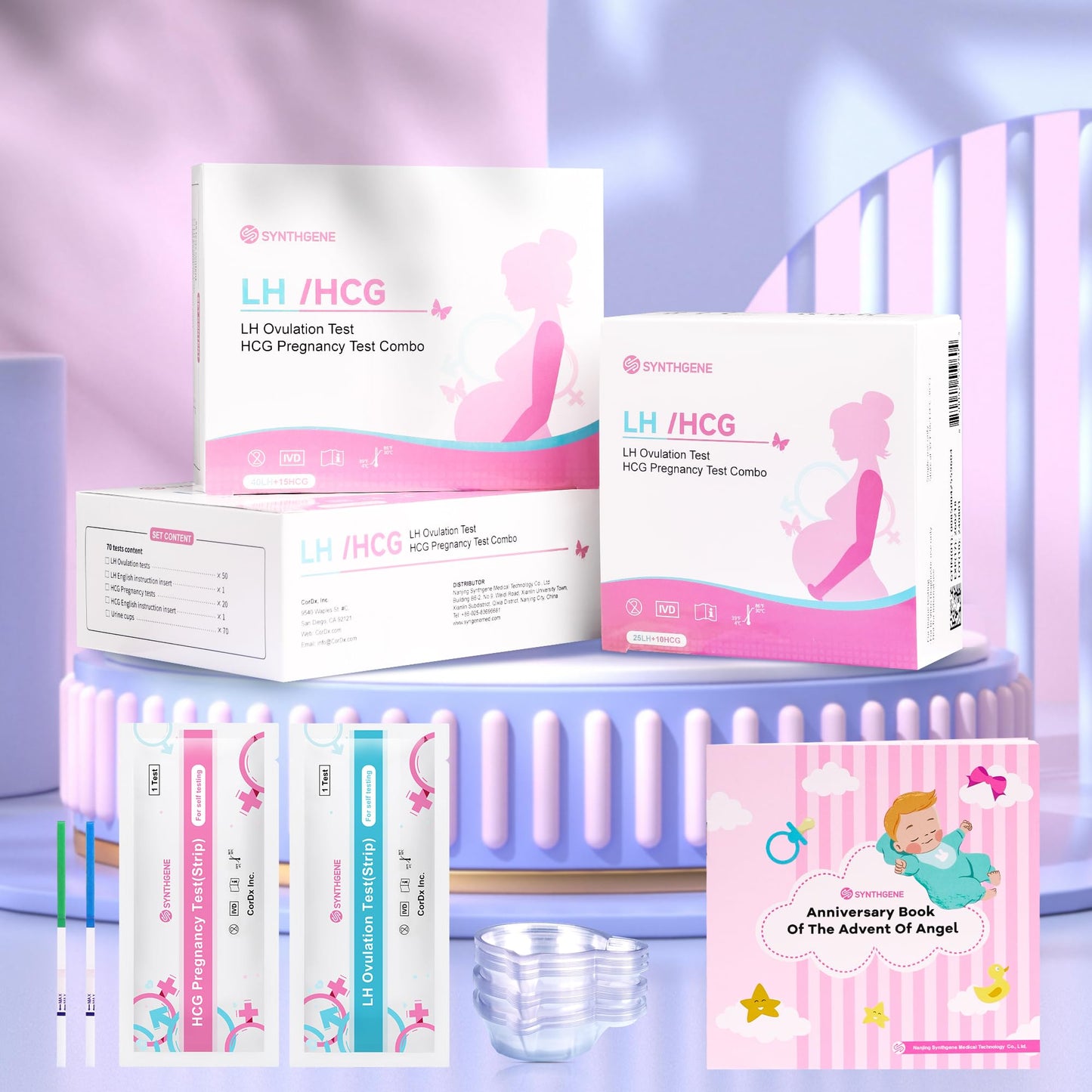 SYNTHGENE Ovulation Test Strips Kit โ 50 LH, 20 HCG Pregnancy Tests, 70 Cups