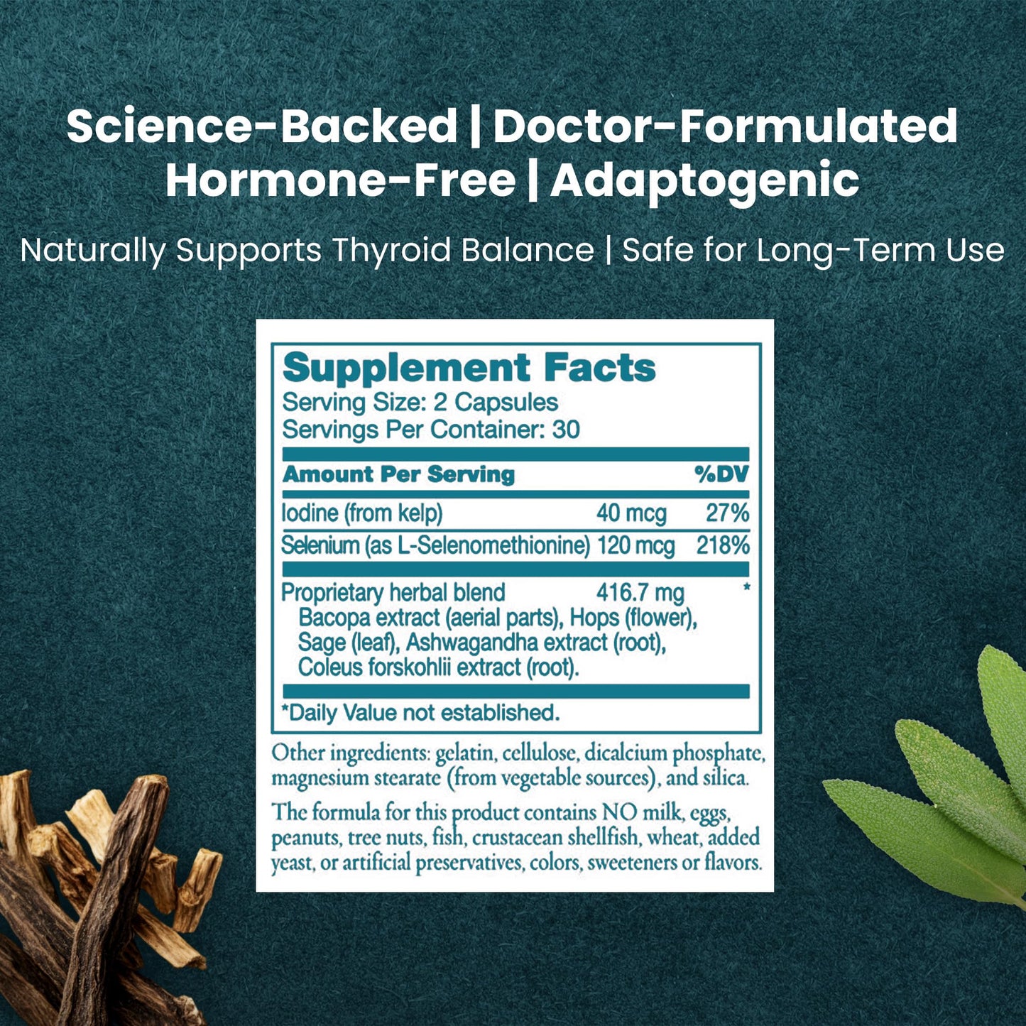 T-Balance Plus: Natural Thyroid Support for Women & Men โ Iodine, Selenium & 5 Herbs (60 Capsules)