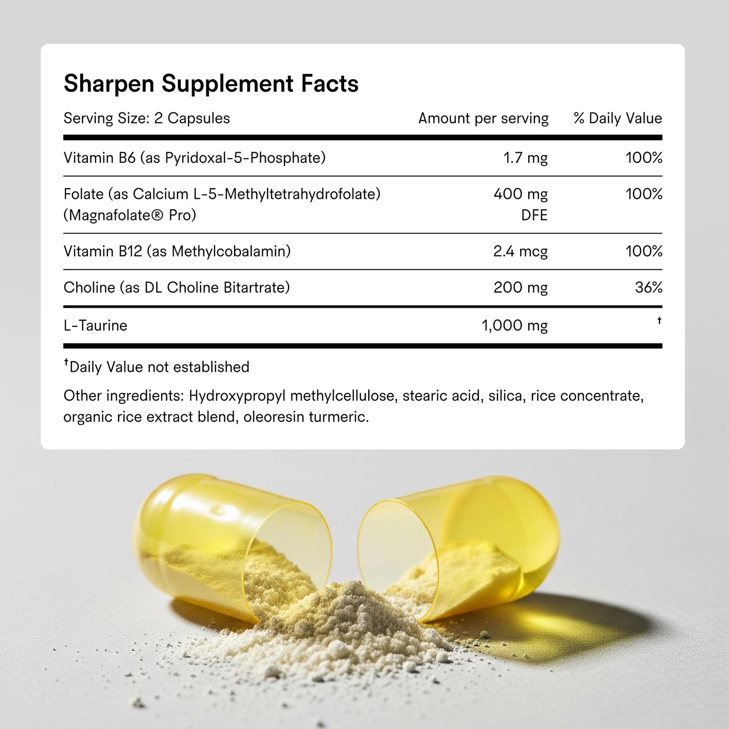 Tally Health Sharpen โ Brain Supplement for Focus, Memory & Long-Term Cognitive Support | 1000mg Taurine, Choline & B-Complex | Vegan, Non-GMO
