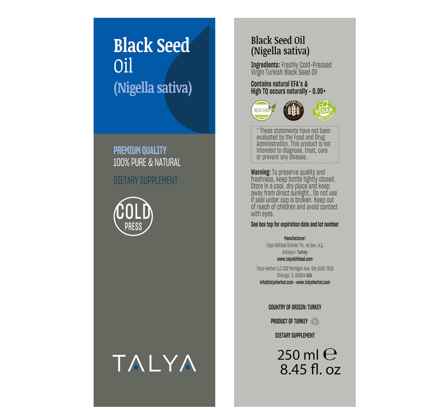 TALYA Black Seed Oil 8.45 fl oz (250 ml) โ Cold Pressed Turkish Black Seed Oil โ Immune Support