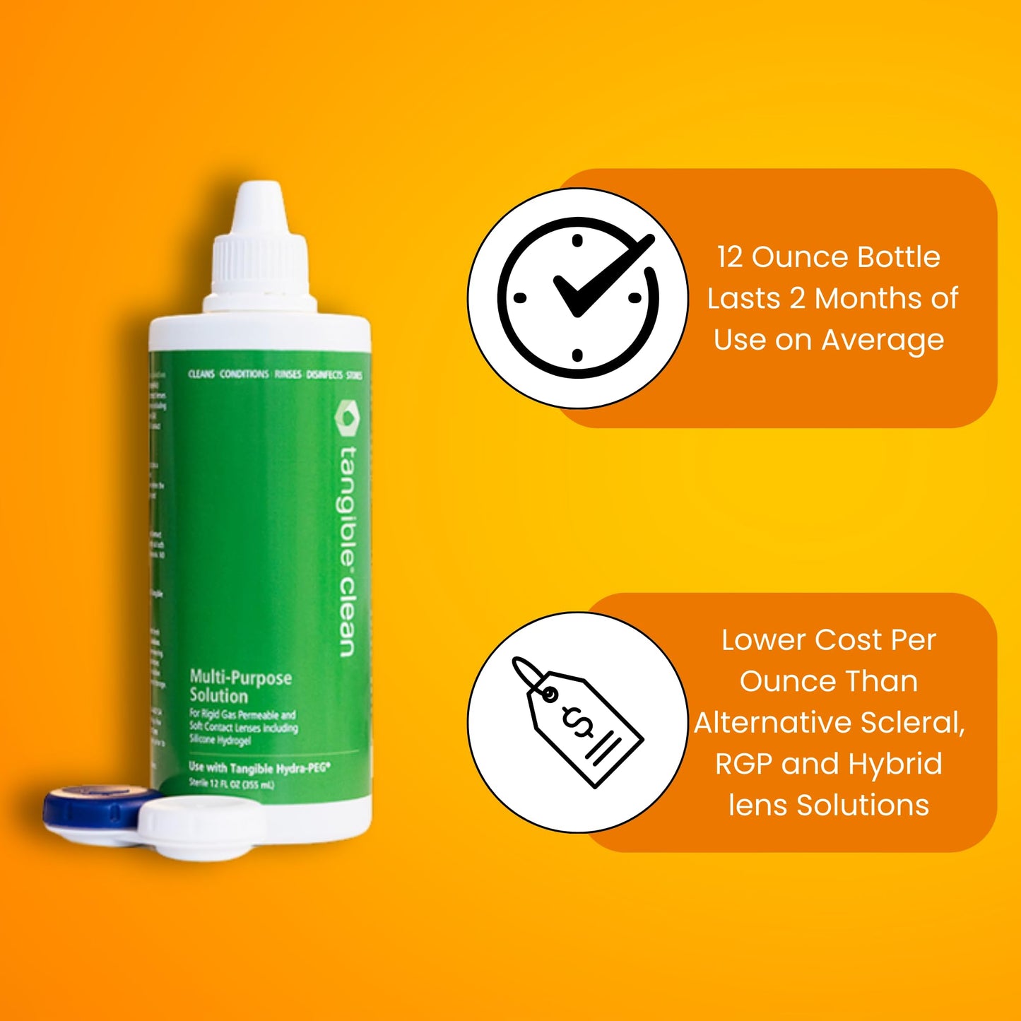 Tangible Clean Multi-Purpose Contact Lens Solution โ Scleral, RGP & Gas Permeable, 12 oz with Case