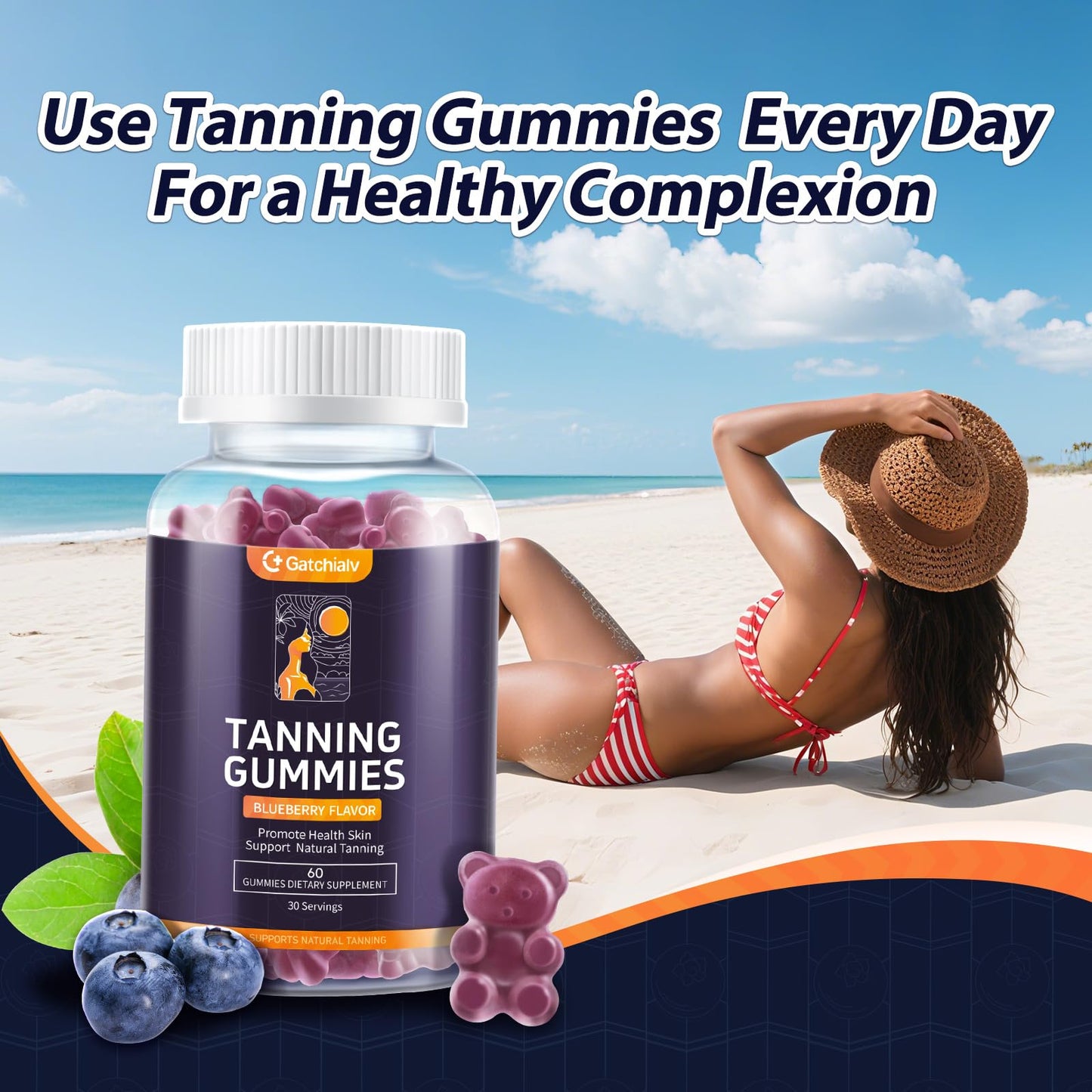 Tanning Gummies โ Self-Tan Bronzing (Vegan, 60 Count) with Astaxanthin