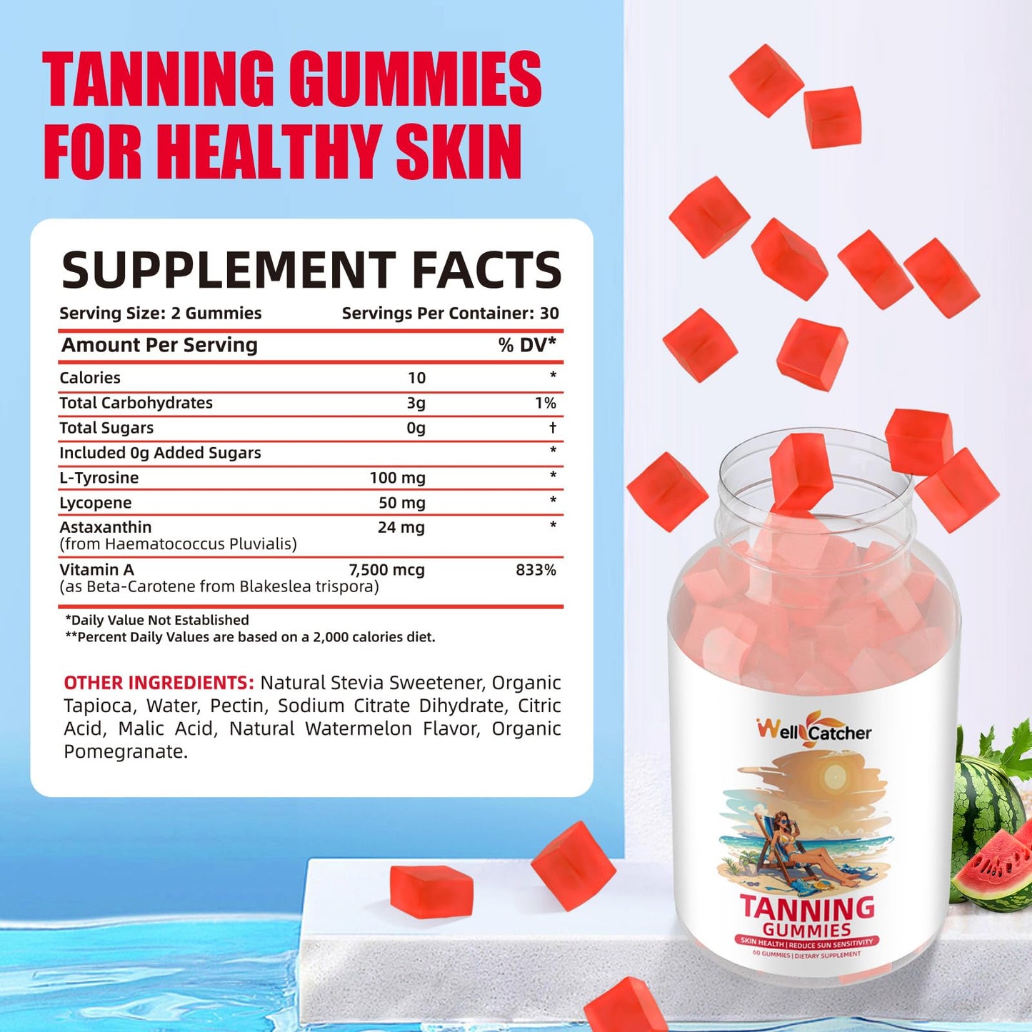 Tanning Gummies for Women โ Daily Bronzing with Astaxanthin, Lycopene & L-Tyrosine (60 CT)