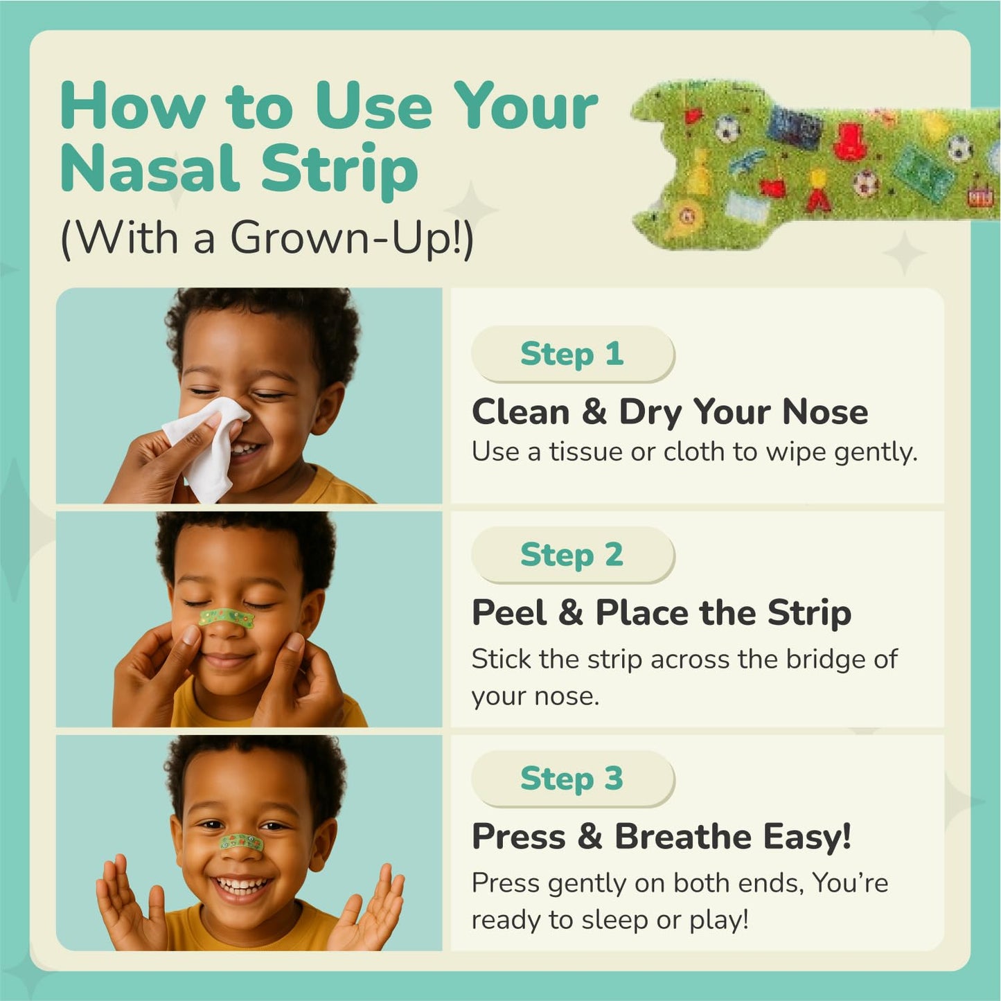 TapeGeeks Nasal Strips for Kids β Gentle, Drug-Free Nasal Strips for Ages 5+