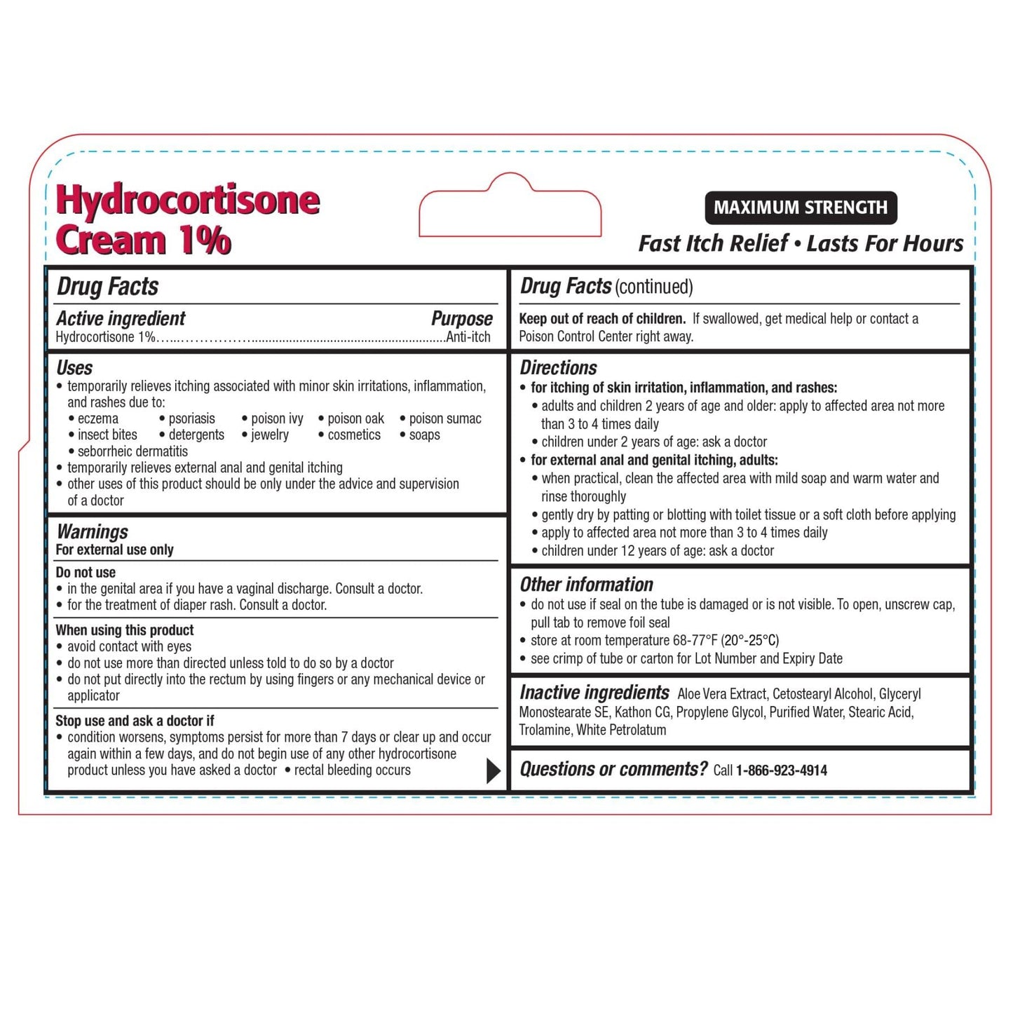 TARO Hydrocortisone Cream 1% with Aloe โ Fast-Acting Anti-Itch Relief (2 oz)