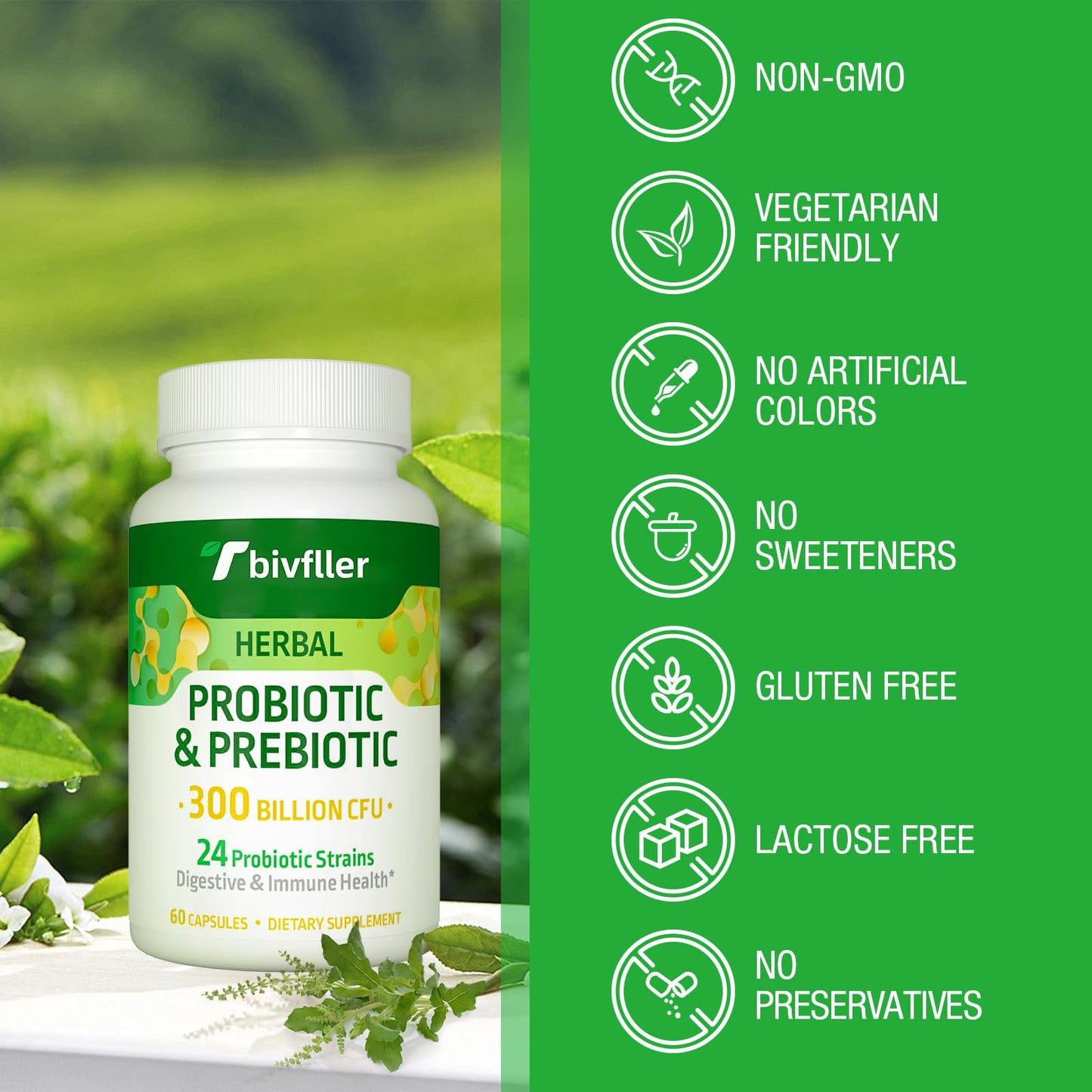 Tbivfller Probiotics for Women & Men โ 300B CFU, 24 Strains, 15 Organic Herbs, 4 Month Supply