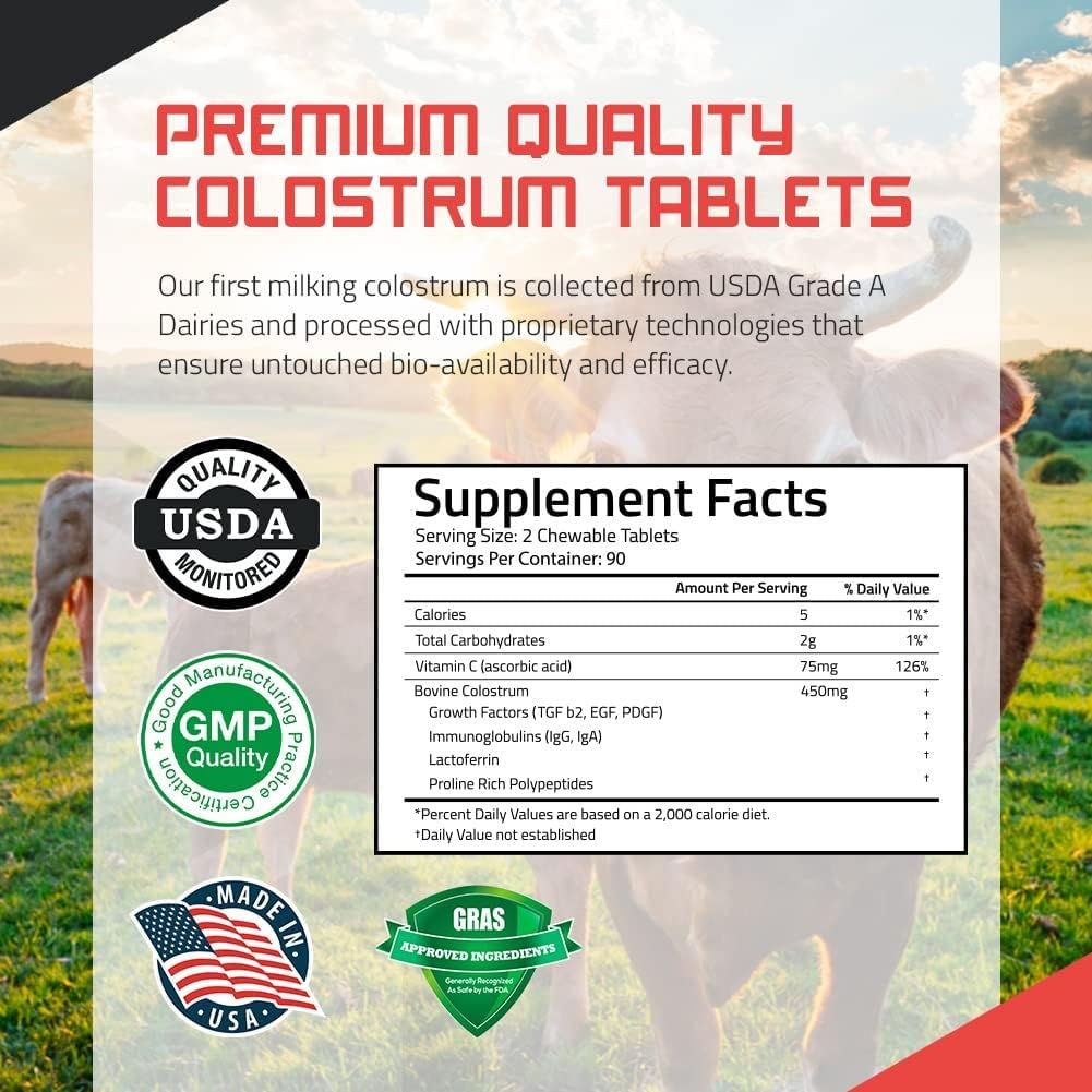 TBR Labs Bovine Colostrum Powder โ Grass-Fed, Strawberries & Cream, 180 Tablets (90 Servings)