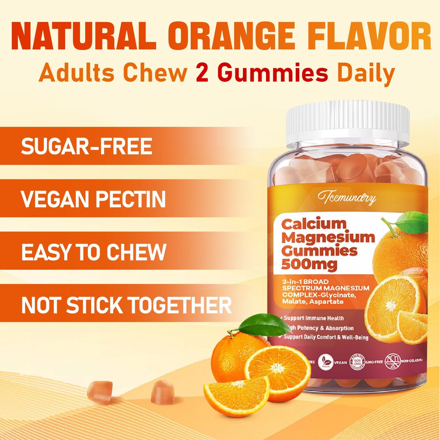 Calcium Magnesium Gummies 600 mg + D3 & K2 โ 120 ct | Tcemundry