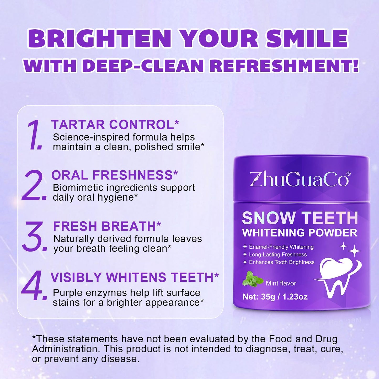 Teeth Whitening Powder with PAP+ โ Peroxide-Free, Enamel Safe (35g)
