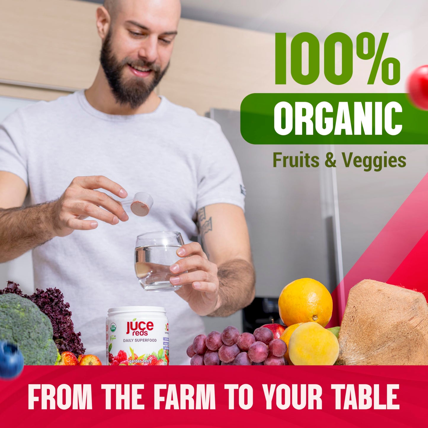 Terra Kai Organics JUCE Reds Organic Superfood Powder โ Garden Berry Flavor | 20 Servings (230g)