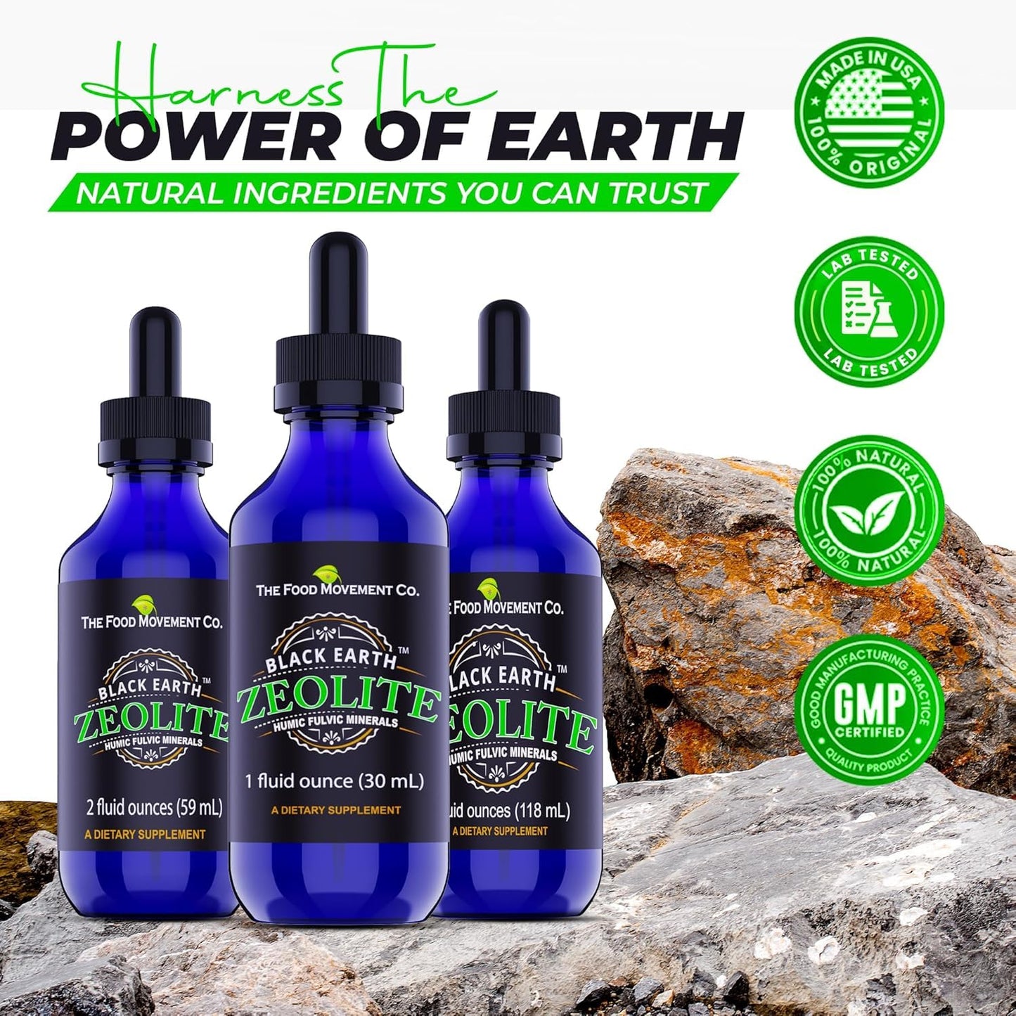 Black Earth Zeolite with Fulvic Acids & Trace Minerals โ Liquid Drops (2 oz) for Detox, Gut Health & Immune Support | THE FOOD MOVEMENT CO.