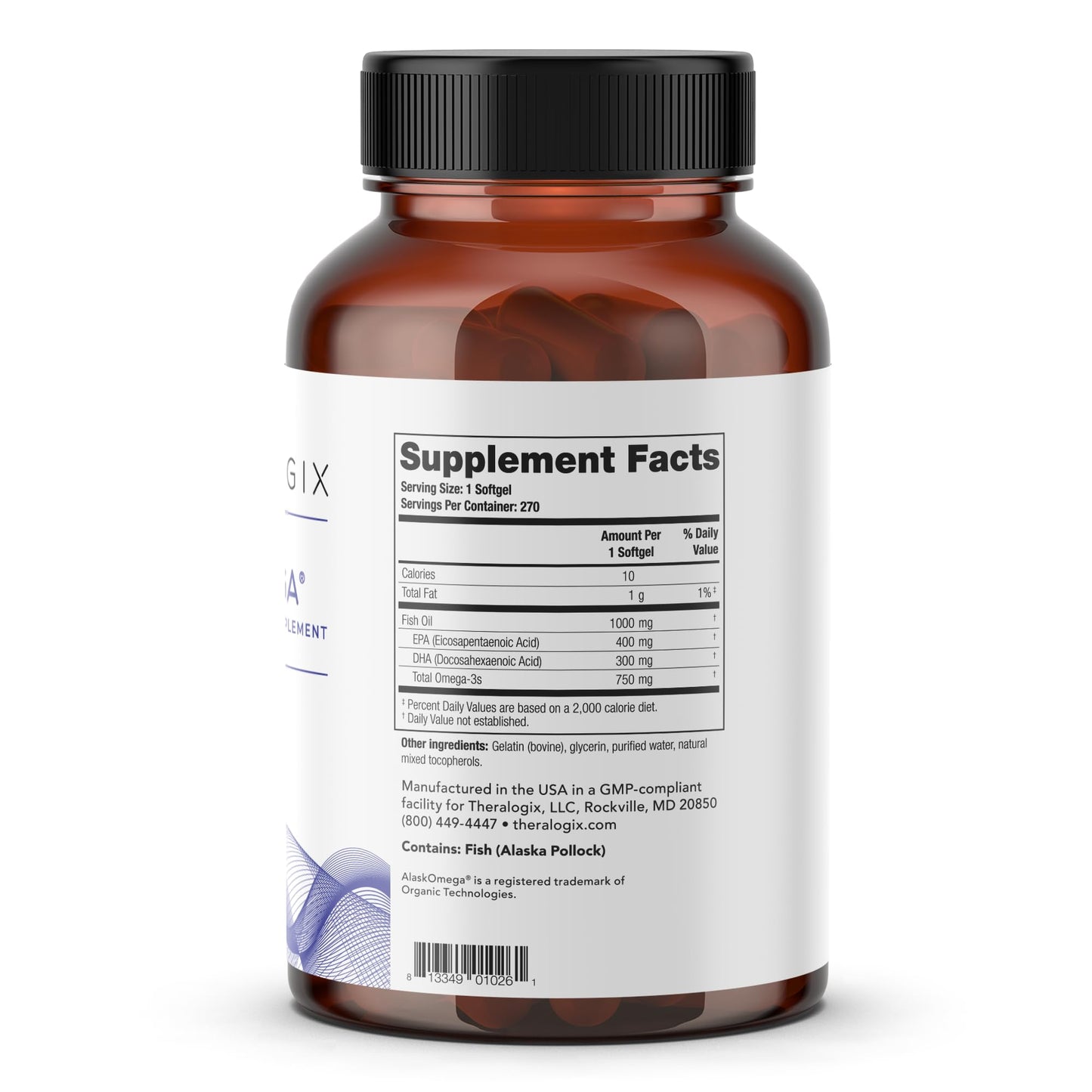 Theralogix TherOmega Omega-3 Fish Oil โ 700 mg DHA + EPA, 270 Softgels, Sustainably Sourced & NSF Certified