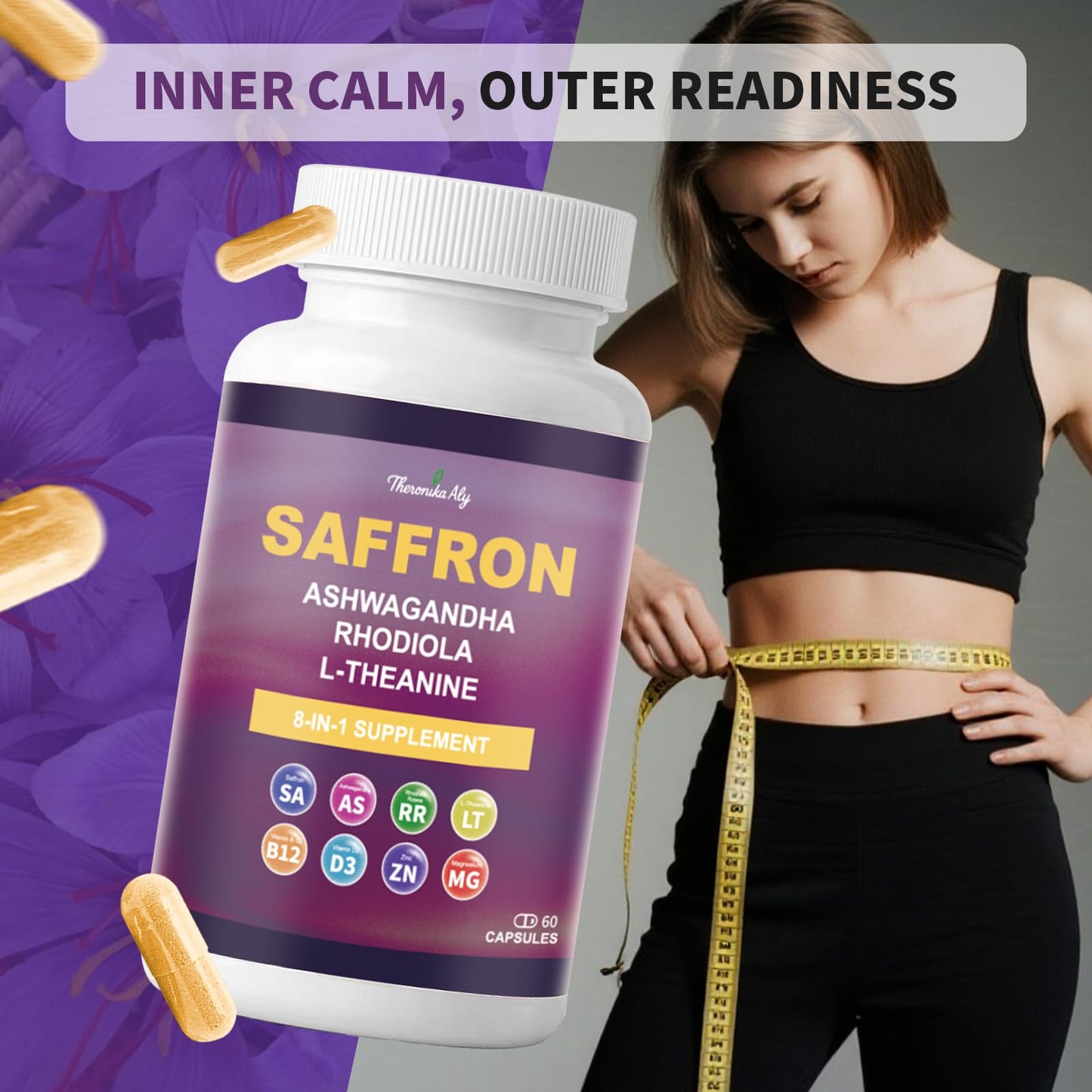 Theronika Aly Saffron Supplements โ 88.5 mg Saffron Extract, Vegan Capsules for Mood, Energy & Focus (60 ct)