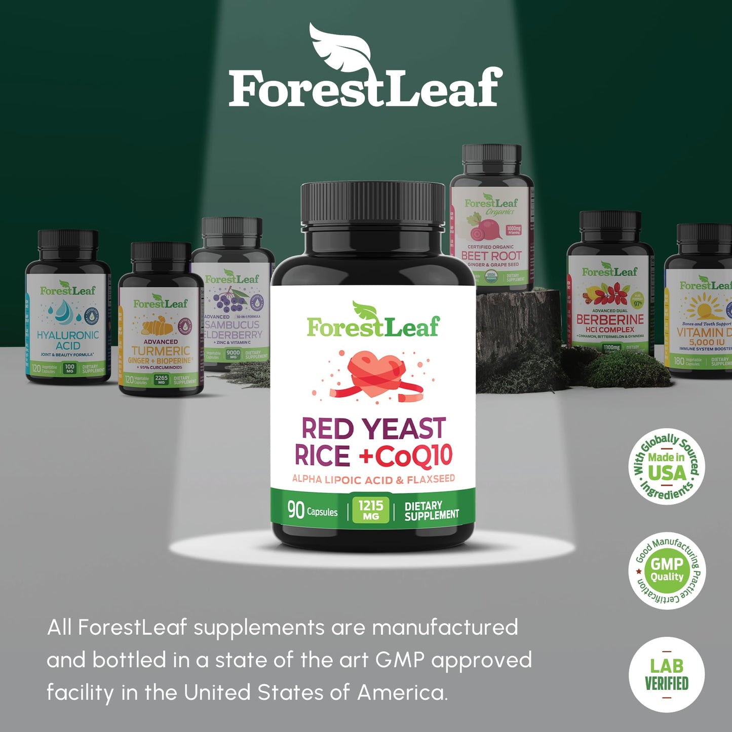 Red Yeast Rice 1215 mg Capsules โ Extra Strength with CoQ10, Alpha Lipoic Acid & Organic Flaxseed | Non-GMO 90 Veggie Caps