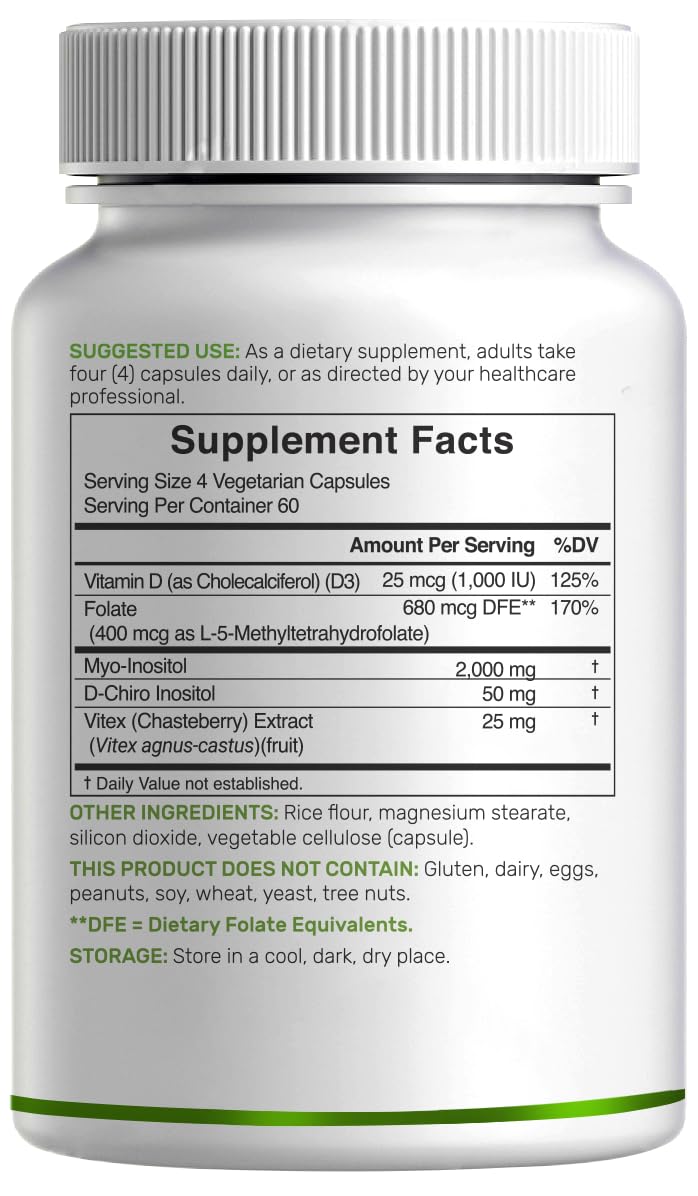 Myo-Inositol & D-Chiro Inositol for Women (40:1) โ 2,050mg/serving | 240 Veggie Capsules | Non-GMO