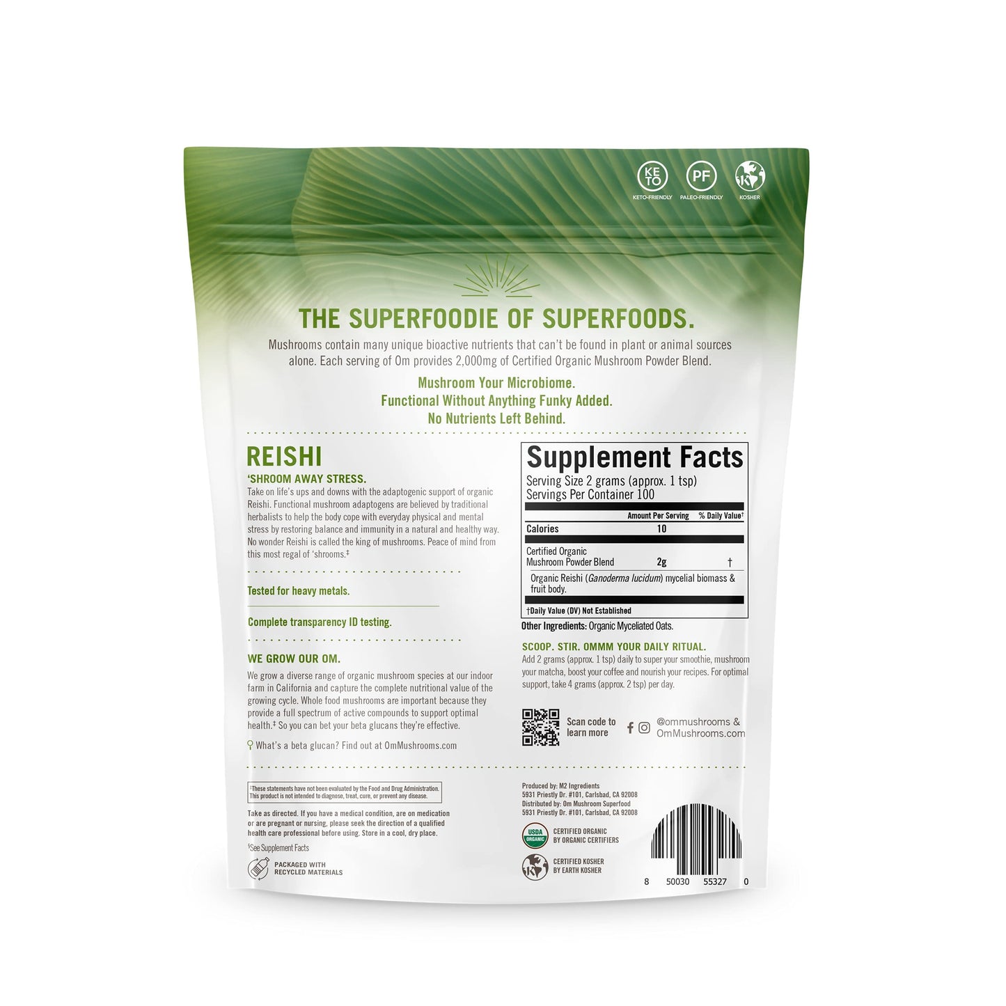 Om Mushroom Reishi Organic Powder โ 100 Servings, Stress Relief & Immune Support
