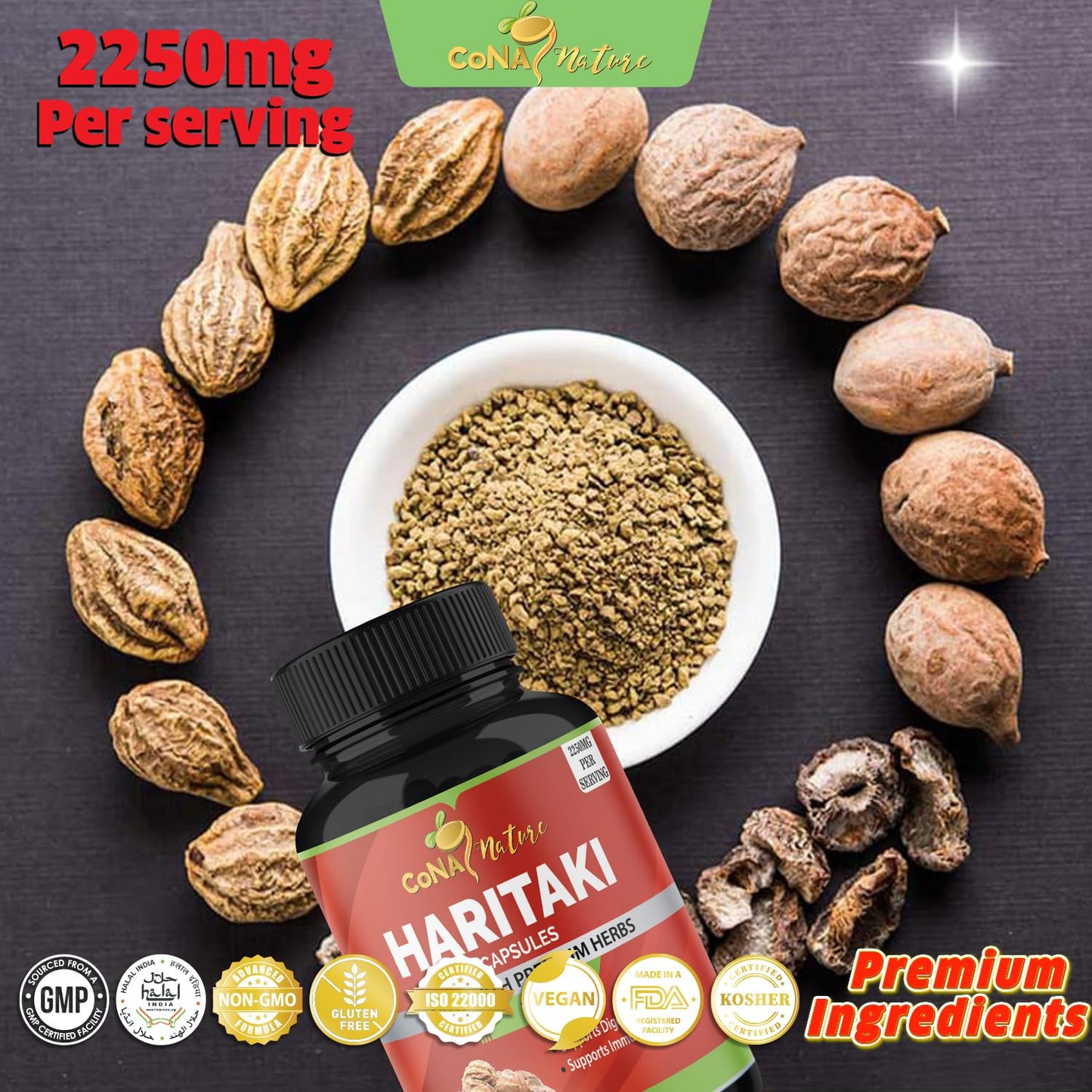 Cona Nature Haritaki Capsules 2250mg β Digestion & Regularity (120 Caps)