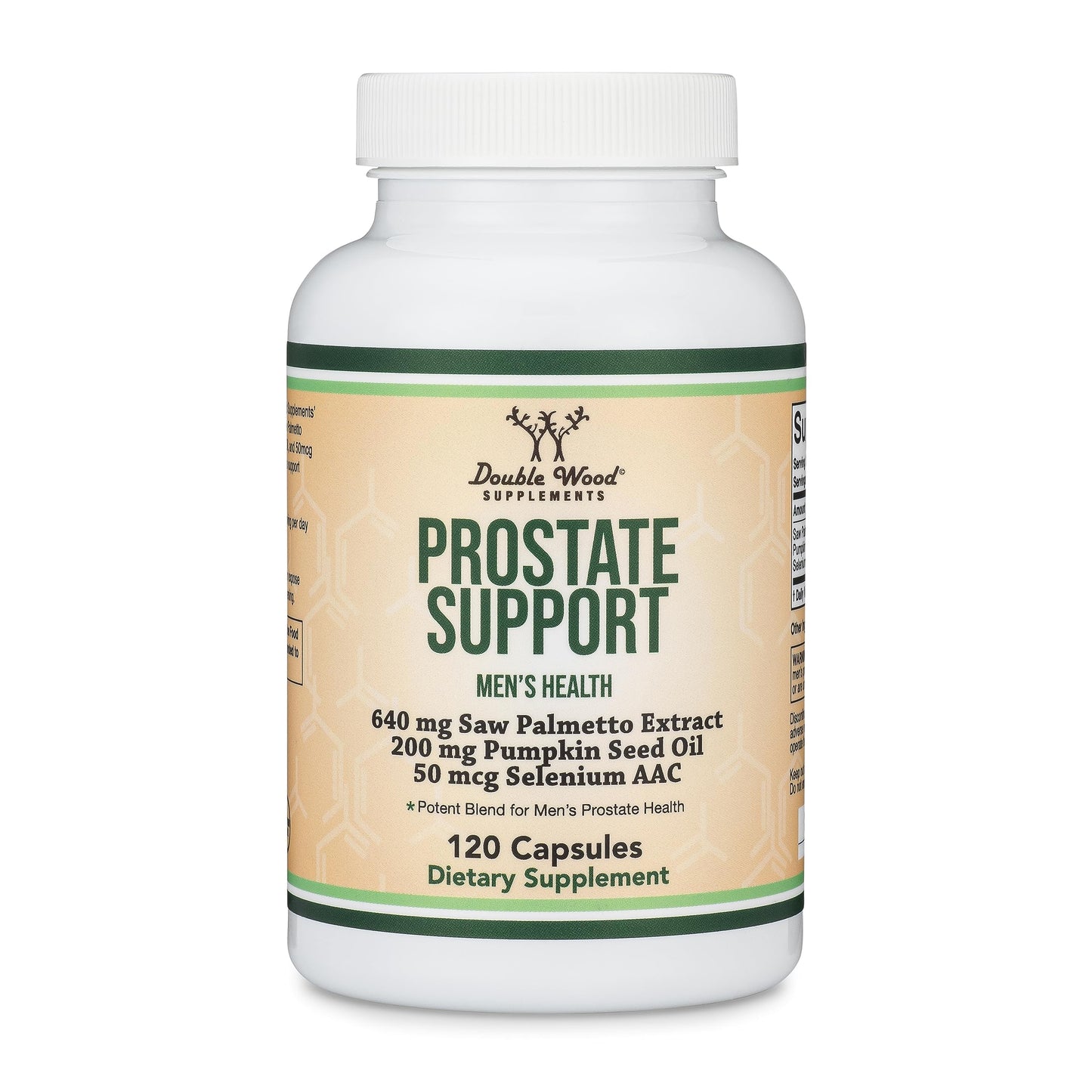 Prostate Support Supplement for Men (120 Capsules) โ One Daily Serving | Saw Palmetto, Pumpkin Seed Oil, Selenium | Double Wood