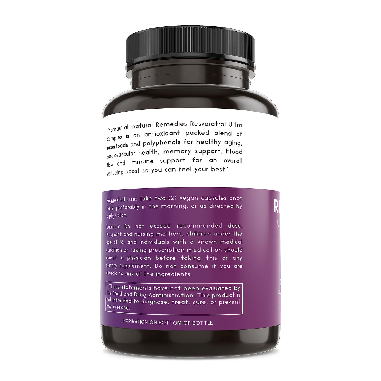 Thomas' All-Natural Resveratrol 1600mg โ Organic Trans-Resveratrol with Grape Seed & Quercetin | Anti-Aging & Cardiovascular Support | 120 Capsules