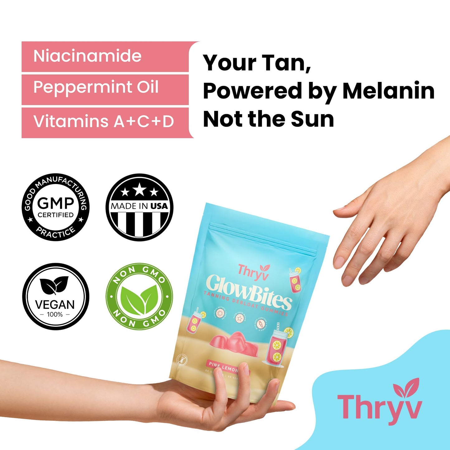 Thryv UVBites Tanning Gummies โ Self Tan Supplement | Glow Up Skin