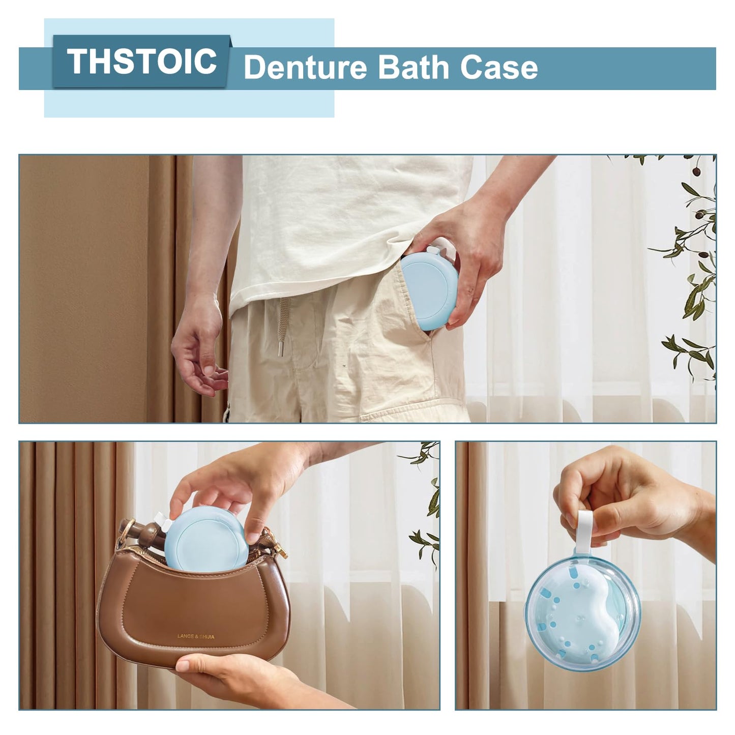 THSTOIC Denture Case & Cup โ Travel Retainer with Mirror (Blue)