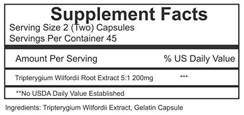 Thunder God Vine Root 5:1 Supplement โ 200mg Tripterygium Wilfordii Capsules (90)