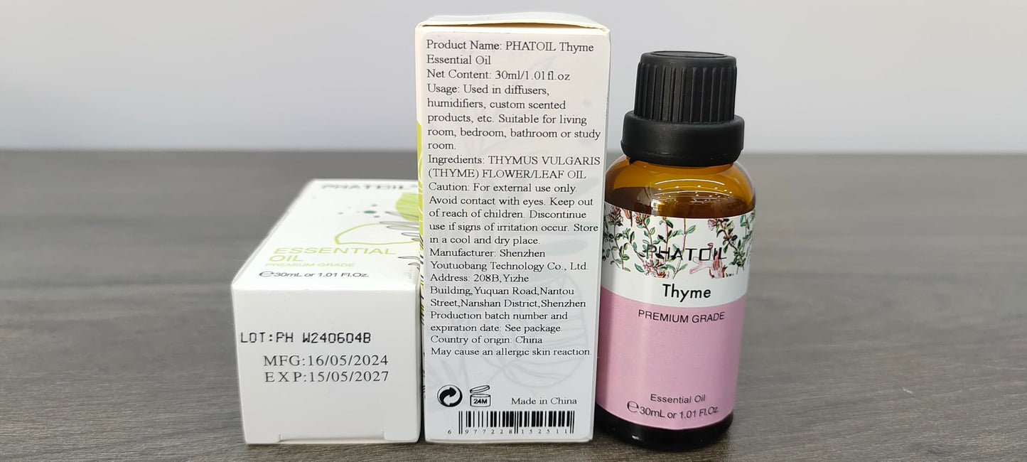 Thyme Essential Oil 30ml โ PHATOIL Pure Aromatherapy for Diffusers & DIY Crafts
