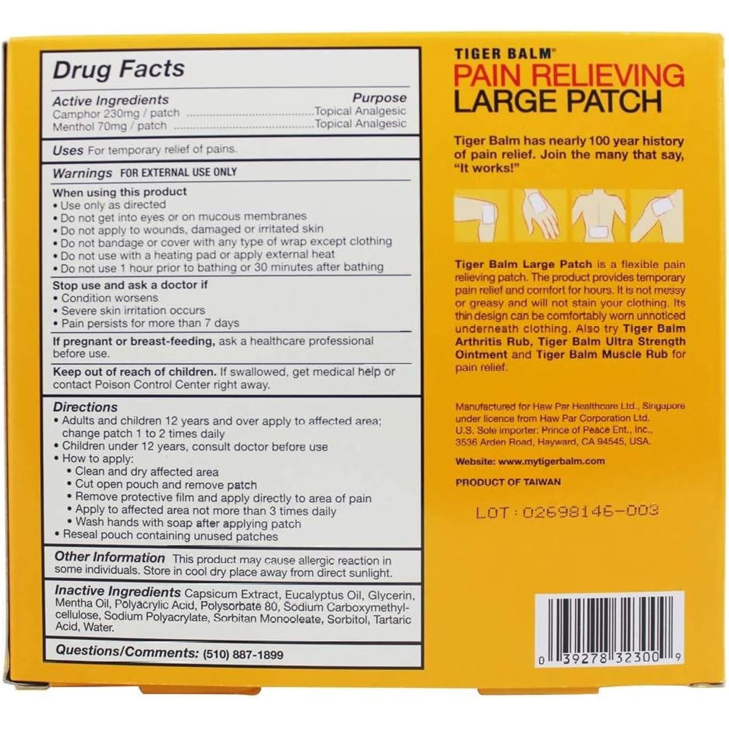 Tiger Balm Pain Relieving Patch Large โ 4 Count (Pack of 6)