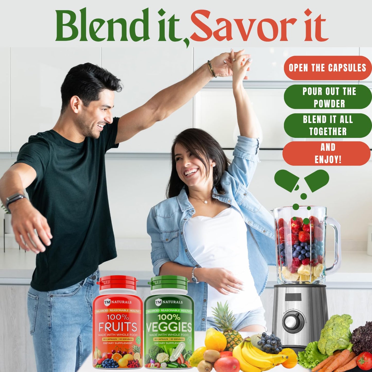 TM NATURALS Fruit & Veggies Supplement โ 2x90 Count for Men & Women