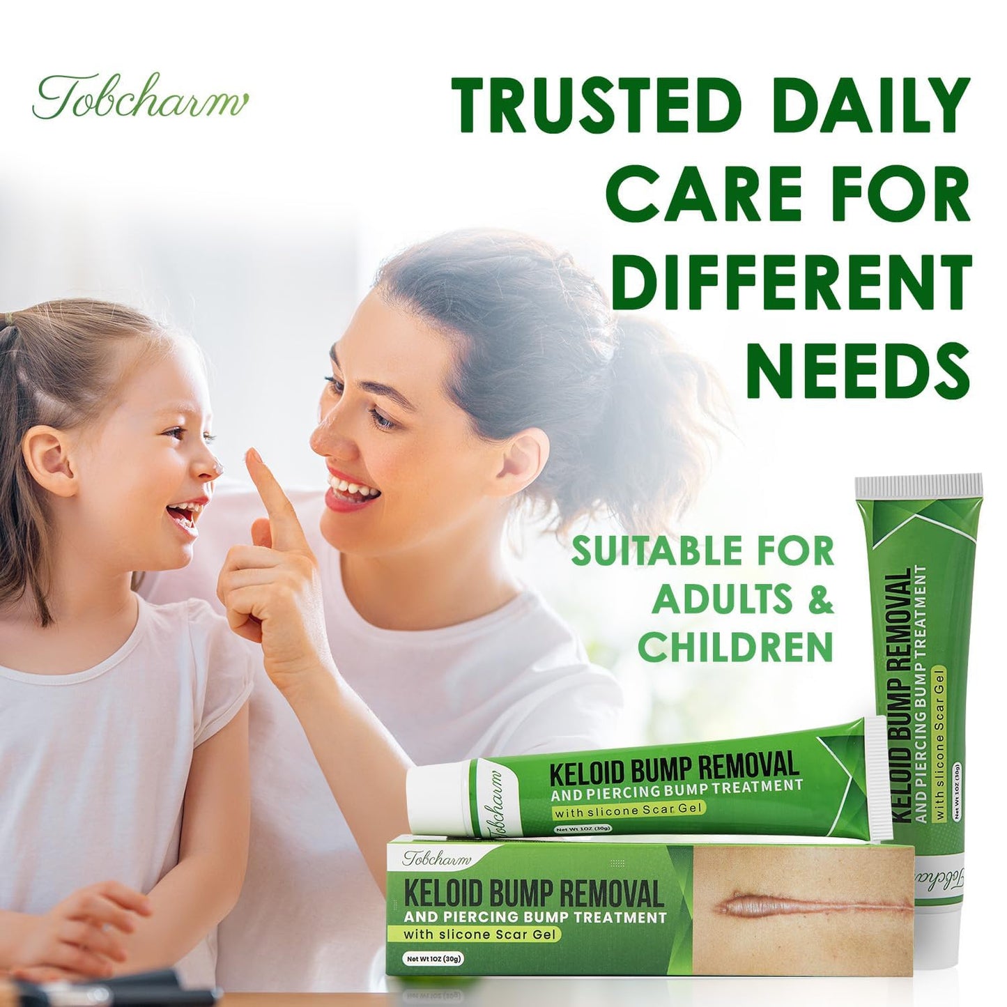 Tobcharm Advanced Keloid Bump Removal Gel | Silicone Scar Treatment for Piercing, Surgery, Acne, Burns | 30g