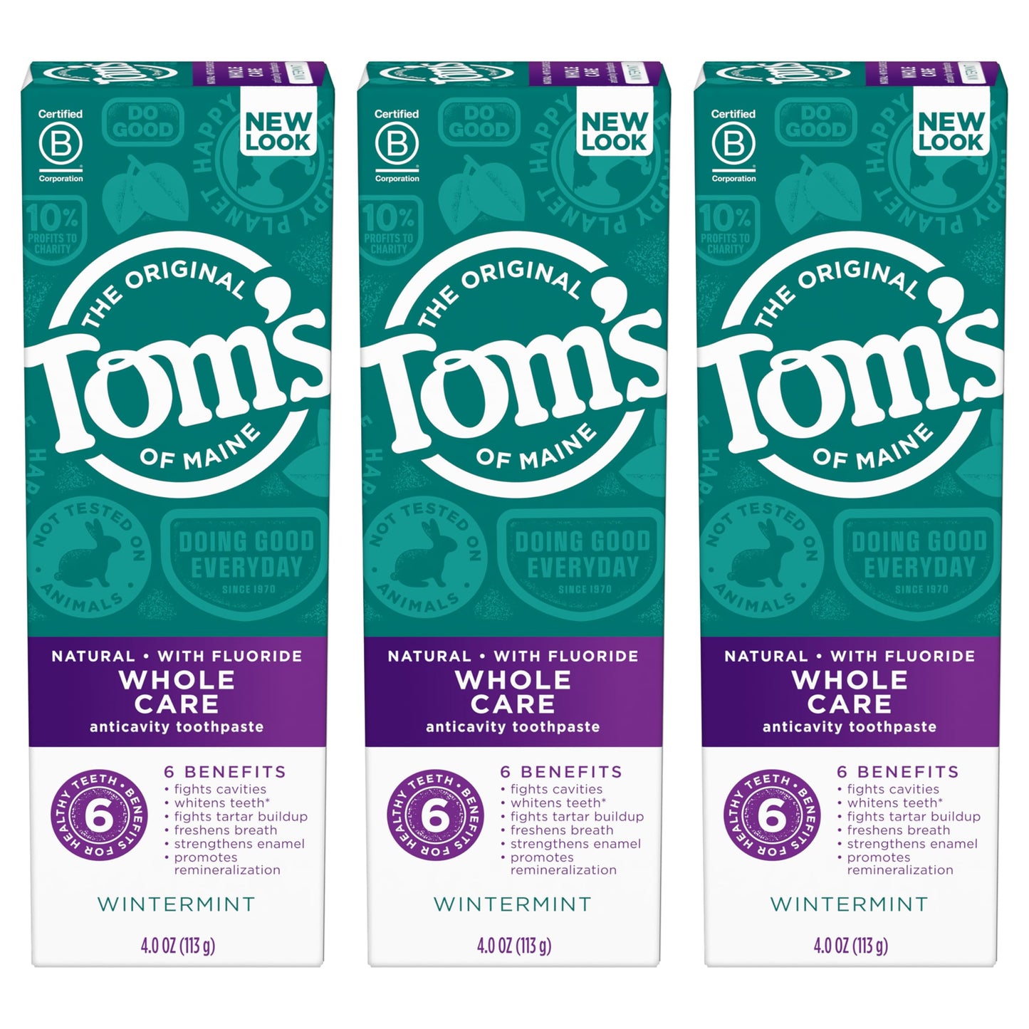 Tom's of Maine Whole Care Fluoride Toothpaste โ Wintermint, 4 oz, 3-Pack