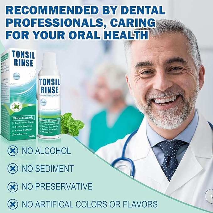 Tonsil Rinse Mouthwash โ Stone Remover, Alcohol-Free Mint 10 FL OZ