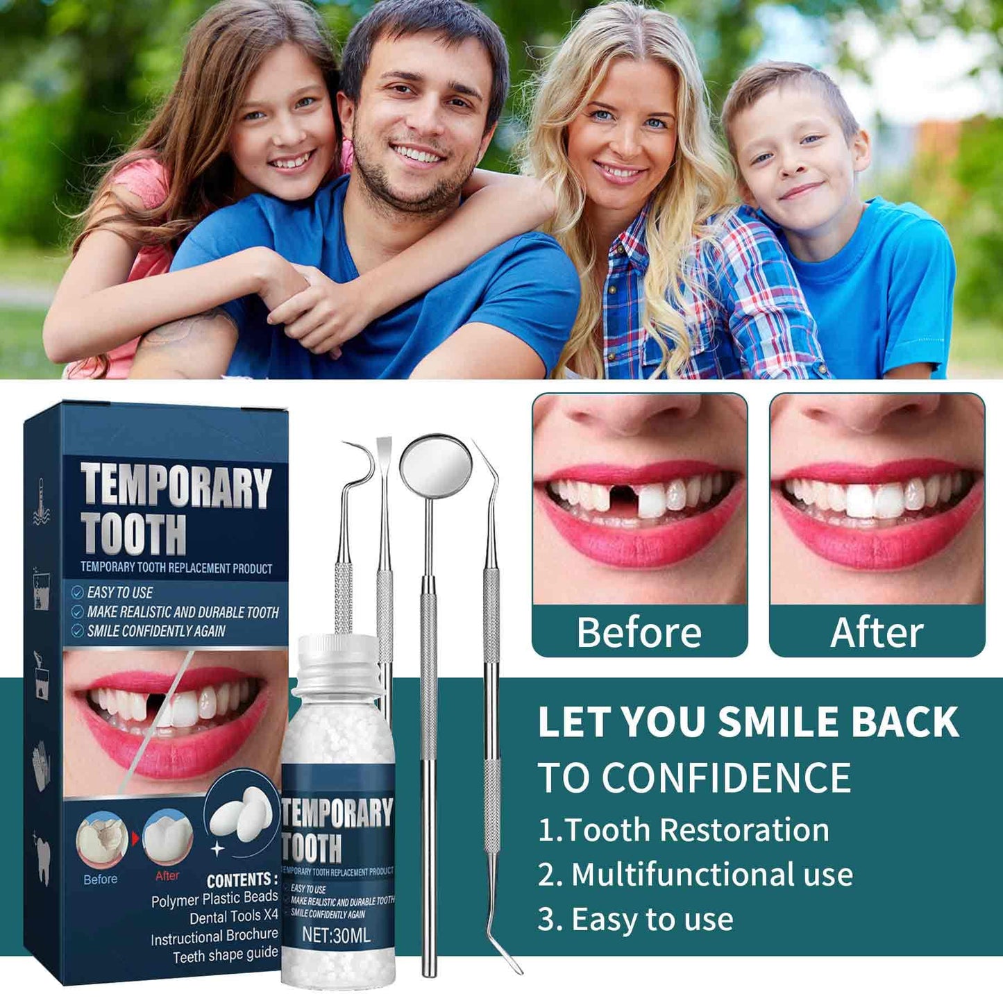 Tooth Repair Kit โ Moldable Filling, Temporary Replacement, DIY Dental Care Kit