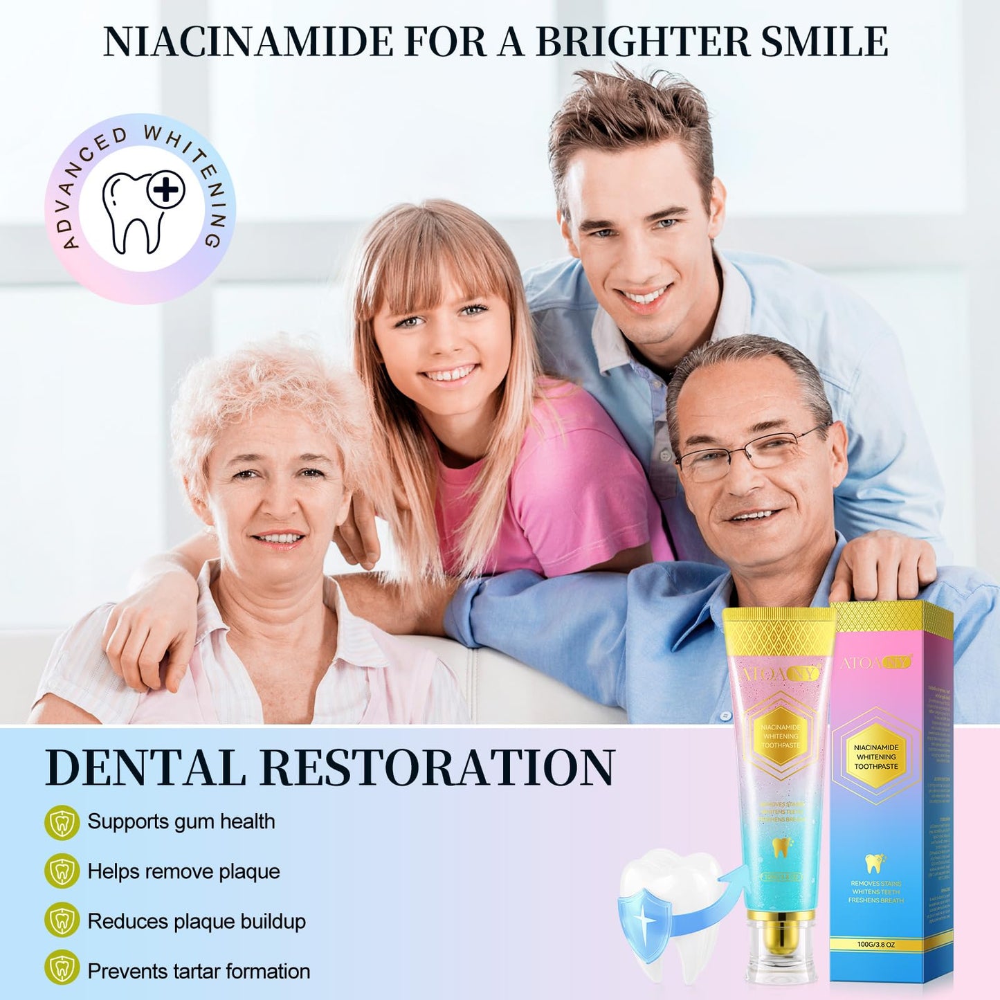 Niacinamide Whitening Toothpaste 2 Pack โ Enamel Safe, Fresh Mint & Peach