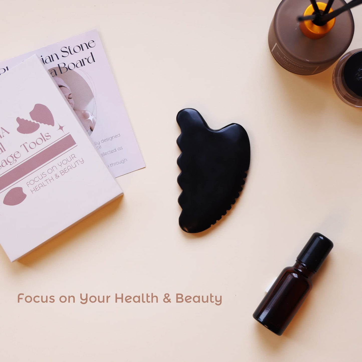tophld Gua Sha Facial Tools โ Natural Bian Stone Jade Massage Set (Wave-Edge)