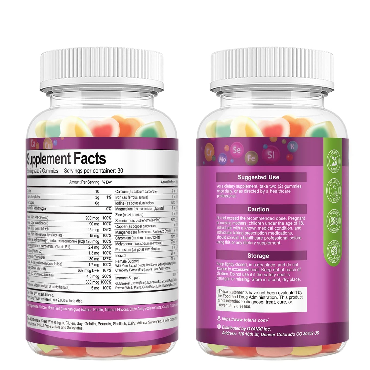 (2 Pcs) Sugar Free Women's Multivitamin Gummies with Iron – Immune & Skin Health