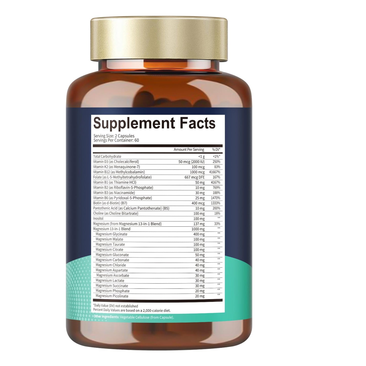 25-in-1 Magnesium Complex with Methylated B-Complex โ 120 Vegan Caps | Totaria