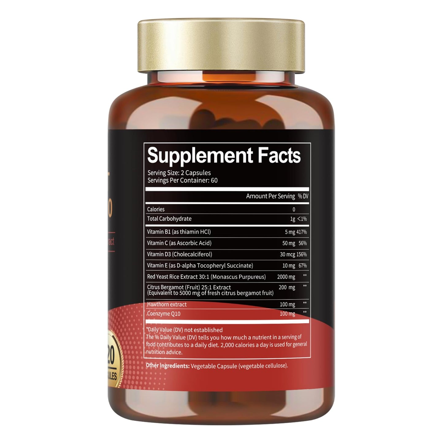 Red Yeast Rice 2,000mg with CoQ10 โ Citrinin-Free, Bergamot & Hawthorn | Vegan Non-GMO