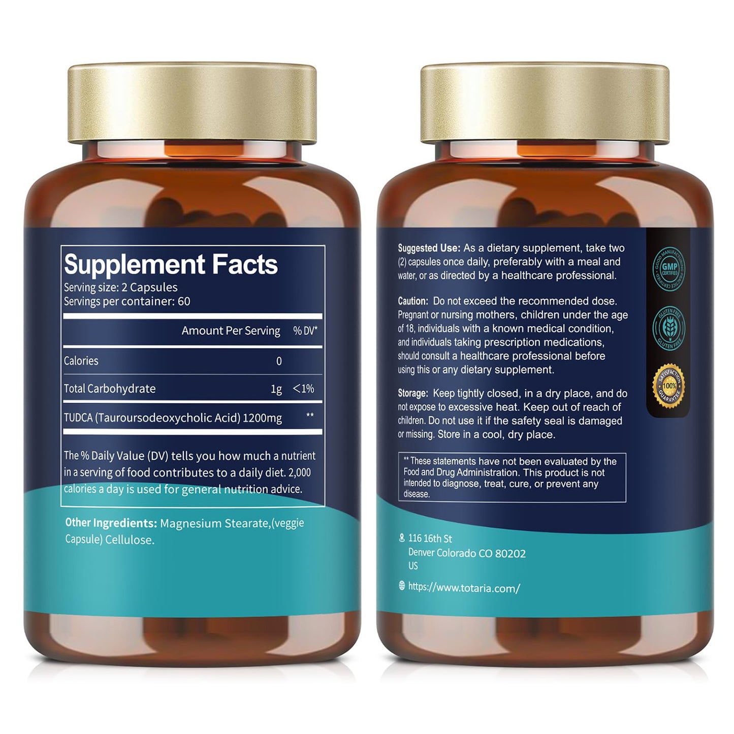 Totaria TUDCA Bile Salts 1200mg โ 120 Capsules | Ultra-Strength Liver & Gallbladder Support | Vegan