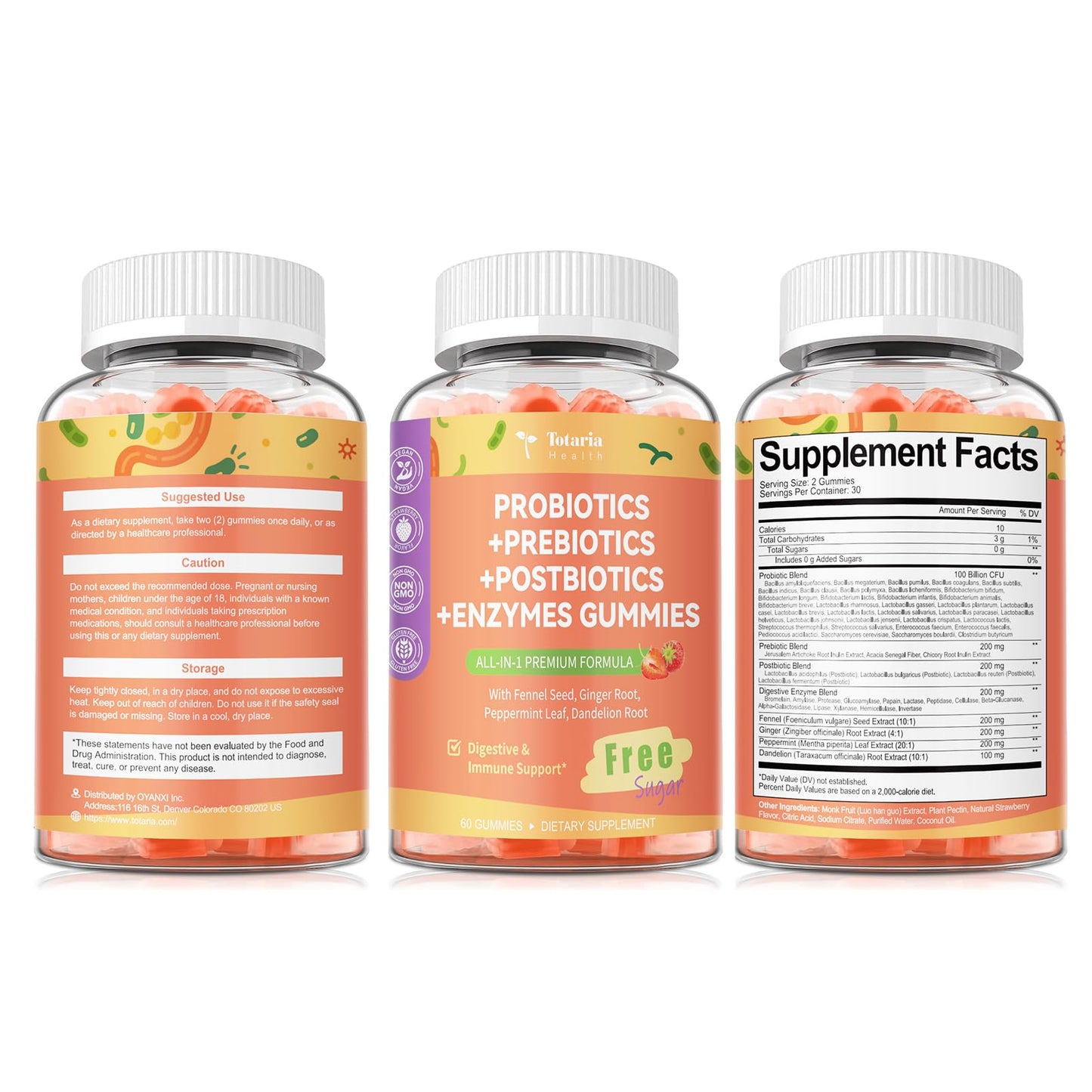 Totaria Sugar Free 5-in-1 Probiotic Gummies โ 60 Count | Digestive & Immune Support | Vegan