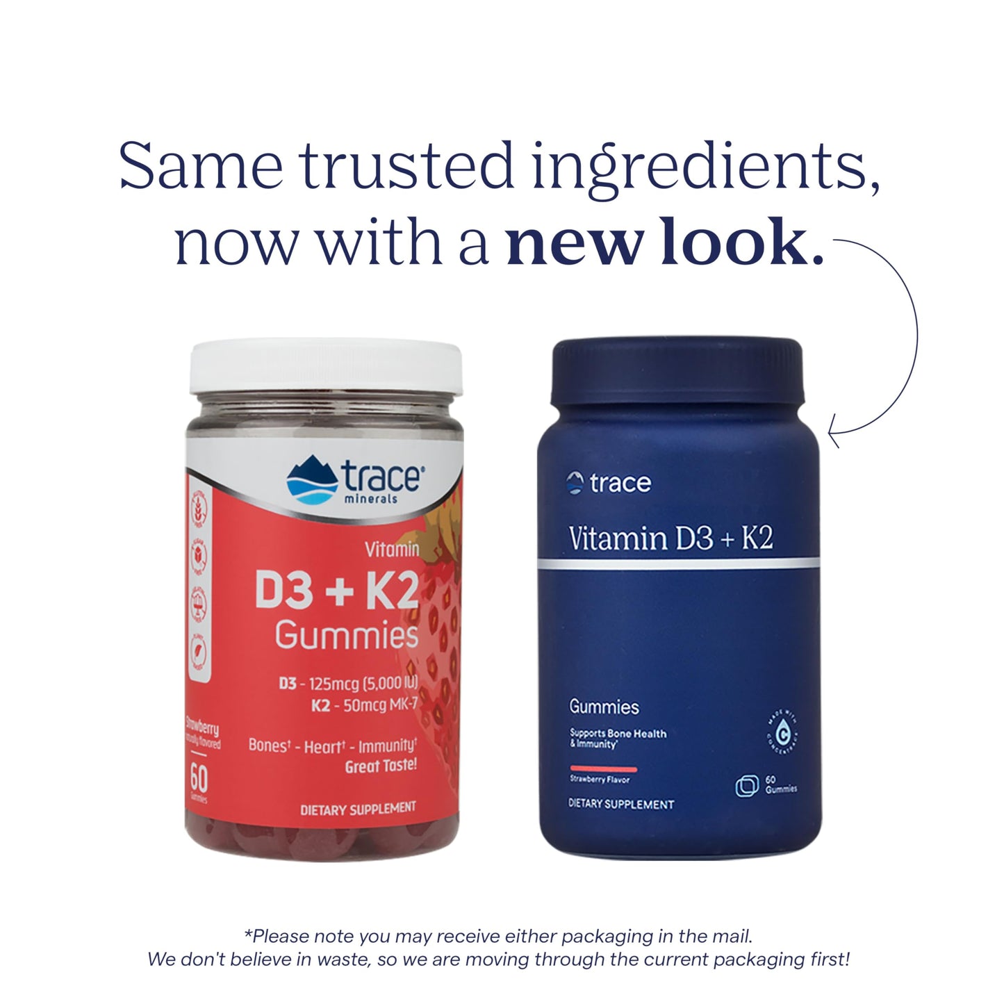 Trace Minerals D3 + K2 Gummies โ Vegan, Gluten-Free, Strawberry, 60 Servings