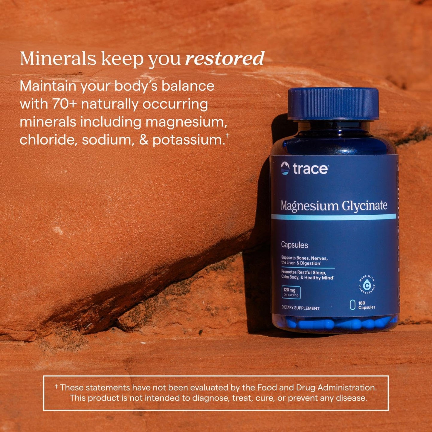 Trace Minerals Magnesium Glycinate 120mg | Bone & Nerve Health, Sleep Support โ 180 Capsules